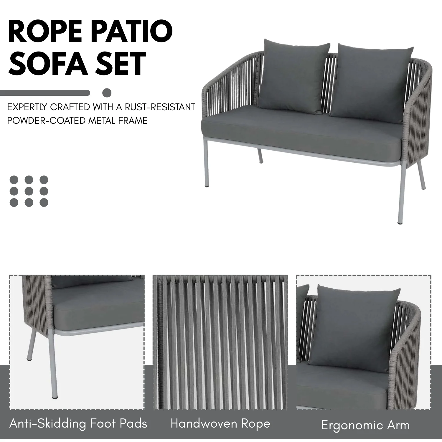 Outdoor 4 Piece Modern Woven Rope Sofa Set - Image 6