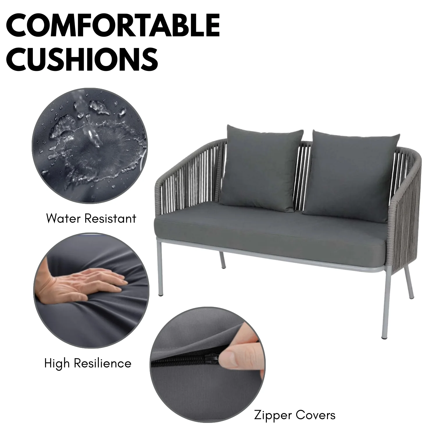 Outdoor 4 Piece Modern Woven Rope Sofa Set - Image 7