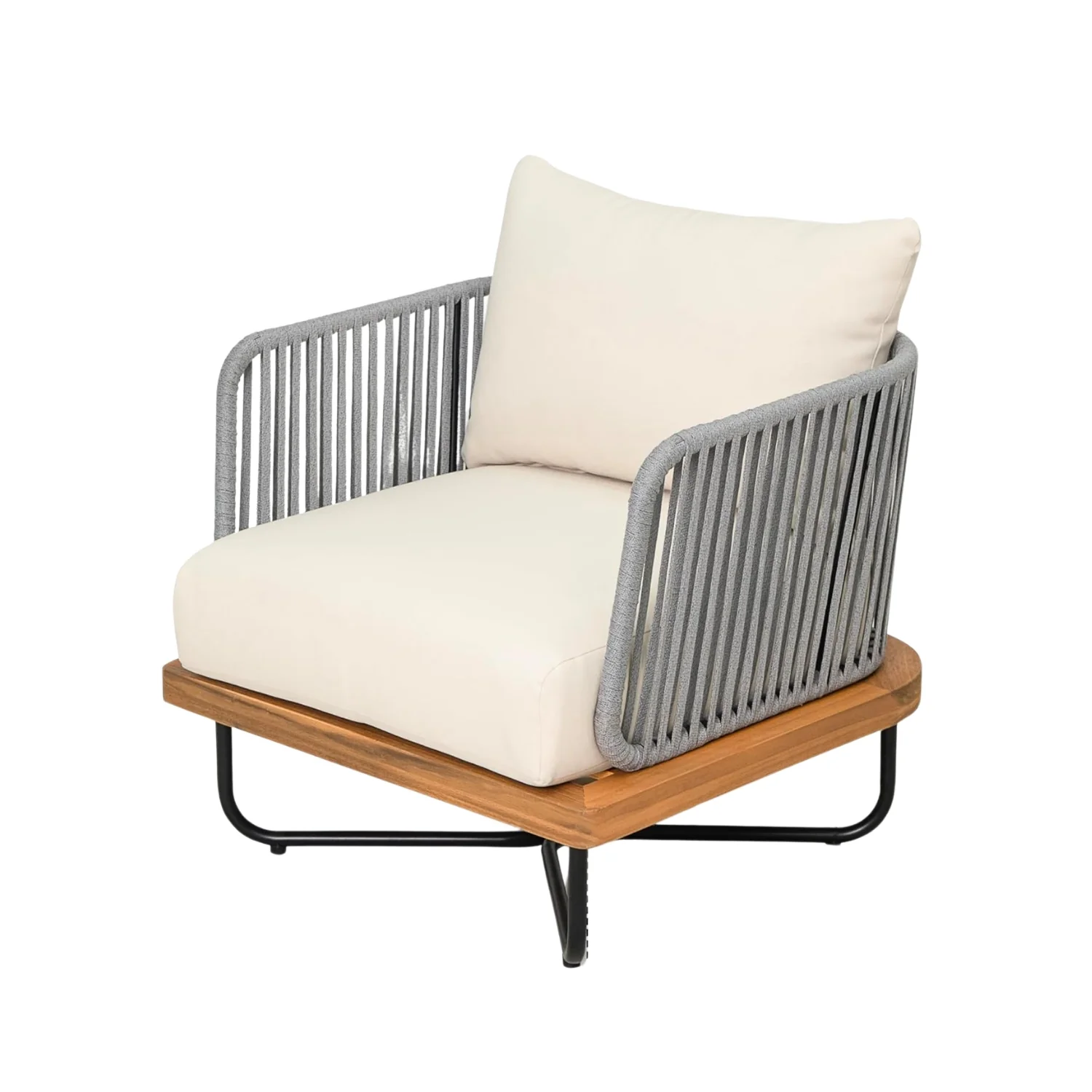 Outdoor 4-Piece Rope Woven Conversation Sofa Set with Wooden Top Table - Image 4