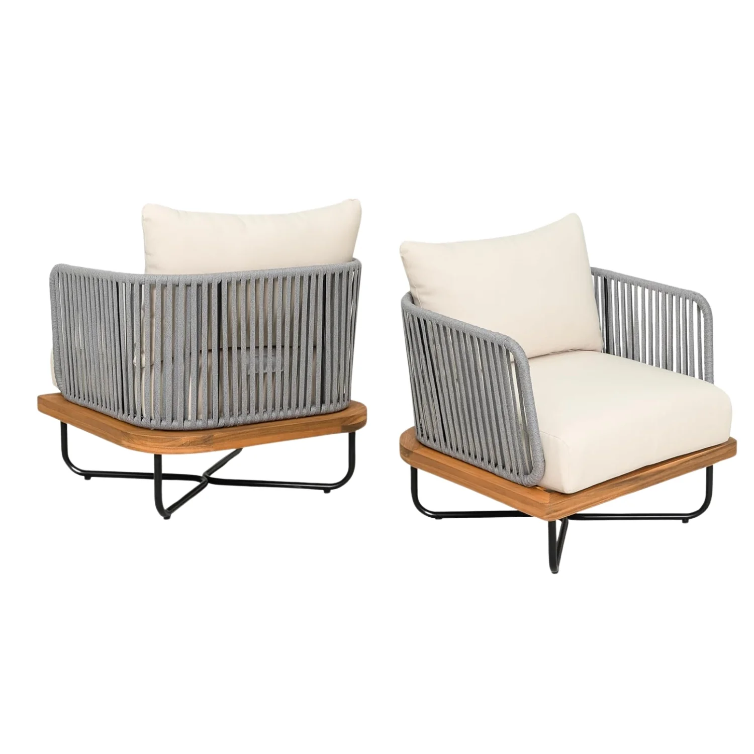 Outdoor 4-Piece Rope Woven Conversation Sofa Set with Wooden Top Table - Image 9