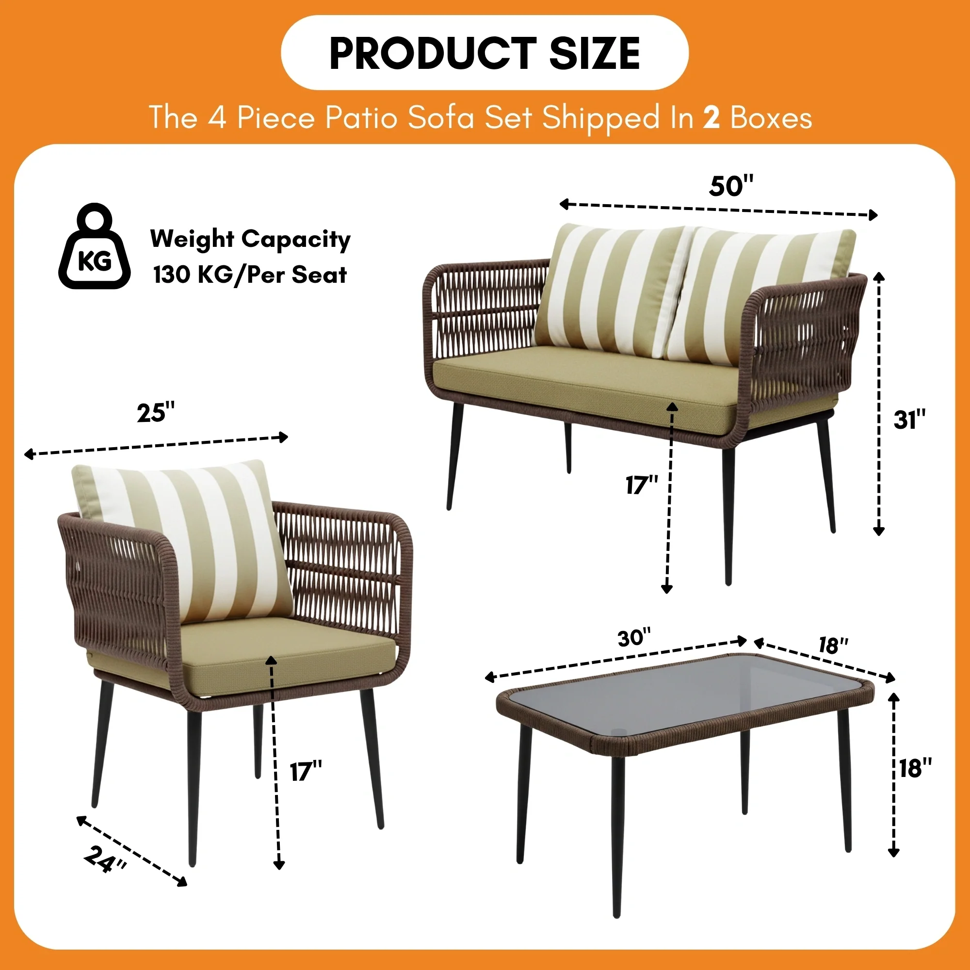Outdoor 4-Seater Rope Conversation Set (Brown & Dark Cream) - Image 2