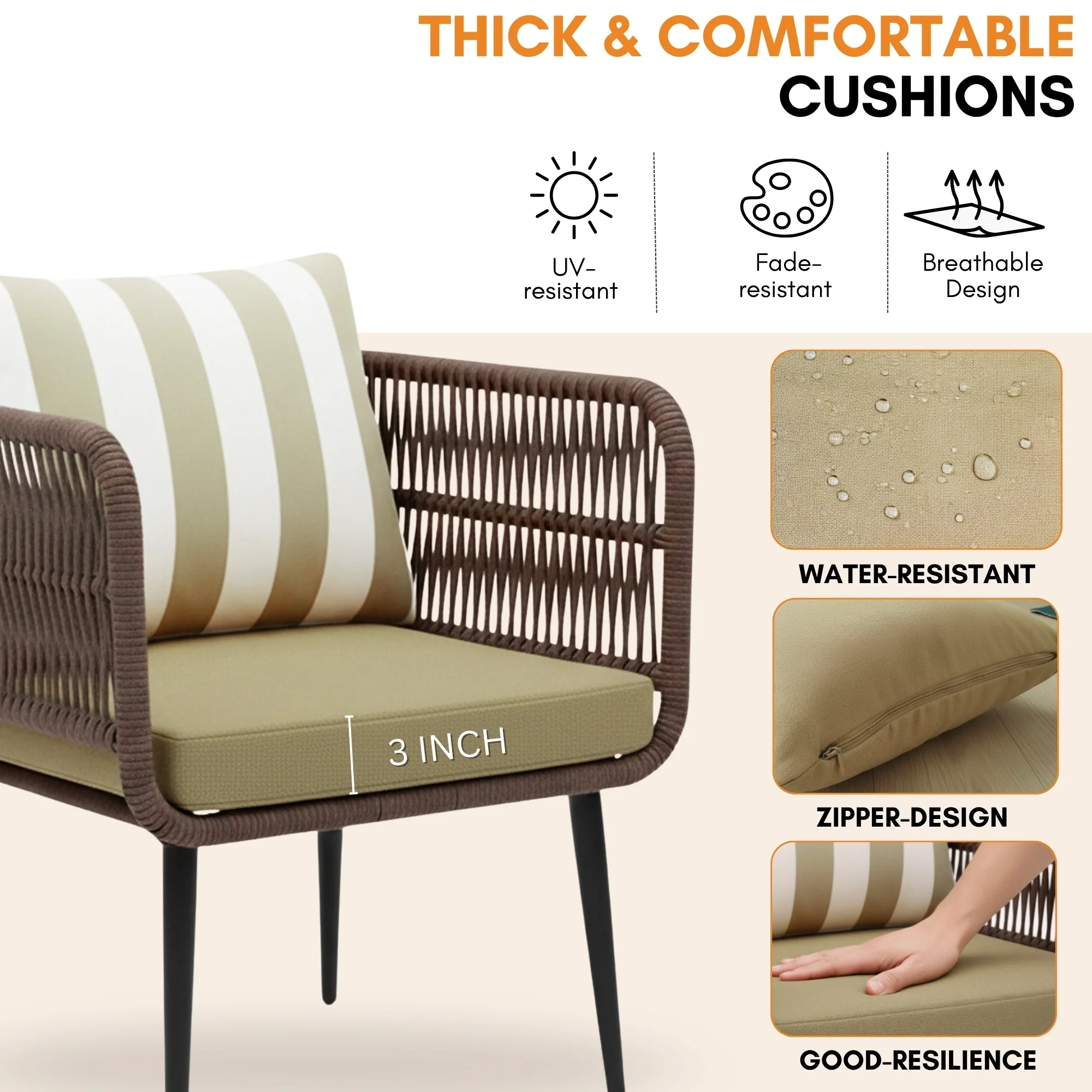 Outdoor 4-Seater Rope Conversation Set (Brown & Dark Cream) - Image 4
