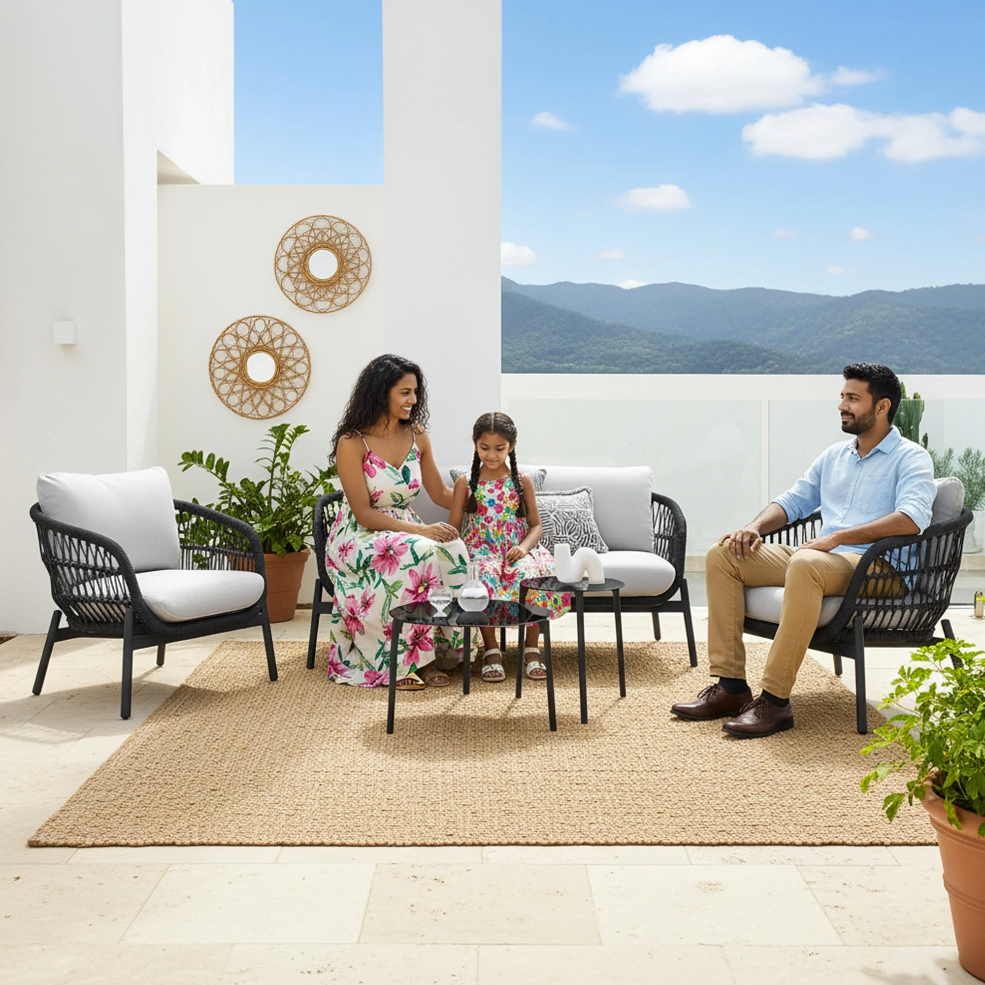 Outdoor 4 Seater Rope Conversation Sofa Set - Image 10