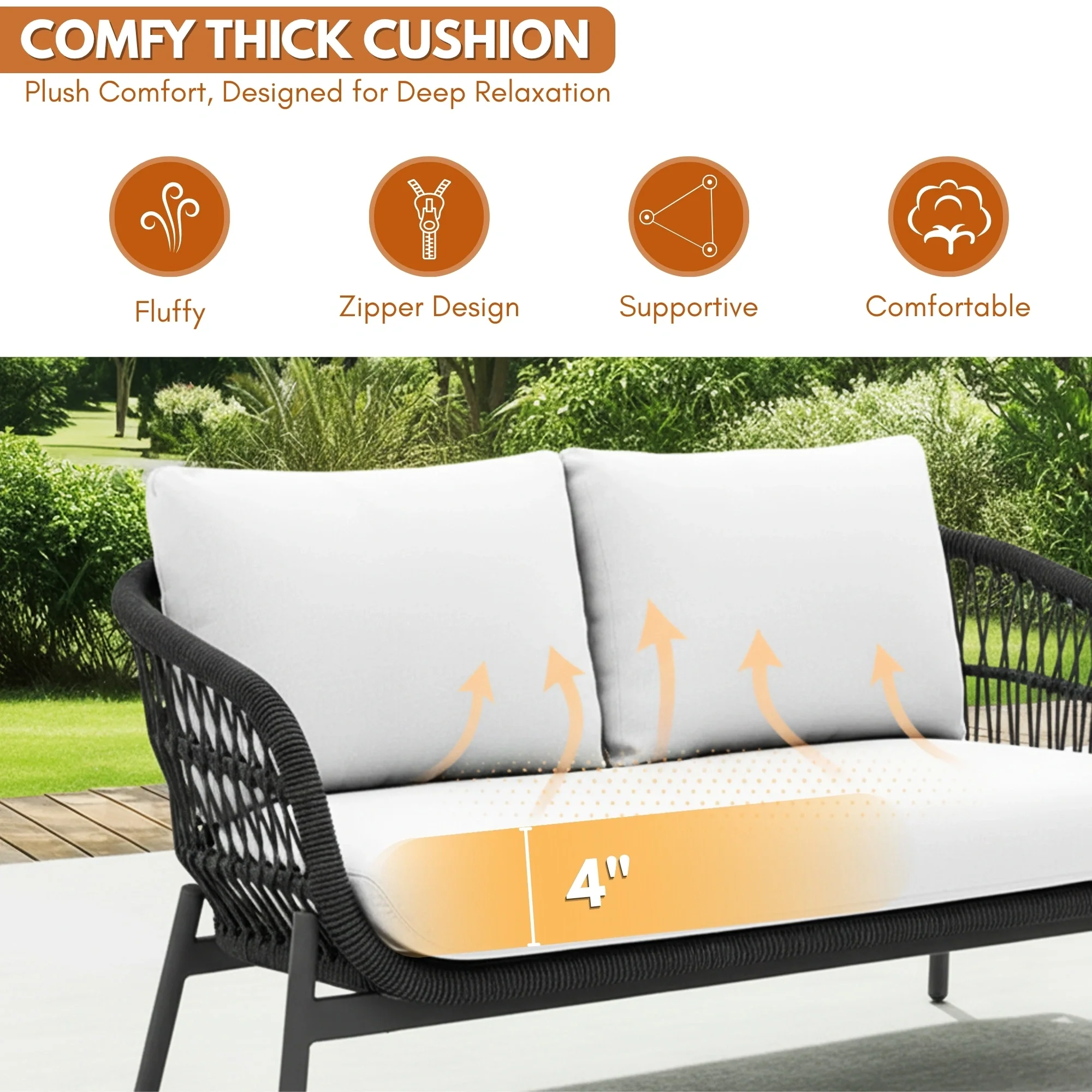 Outdoor 4 Seater Rope Conversation Sofa Set - Image 5