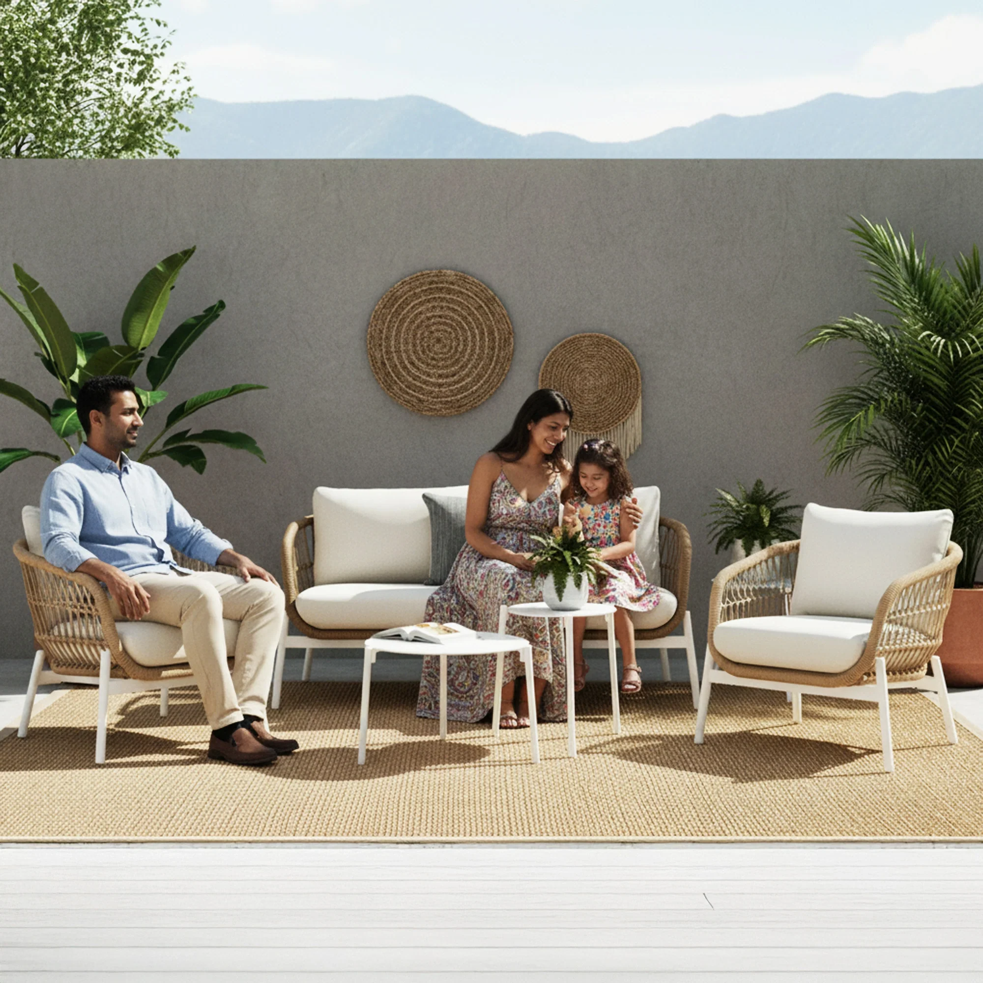 Outdoor 4 Seater Rope Conversation Sofa Set - Image 10