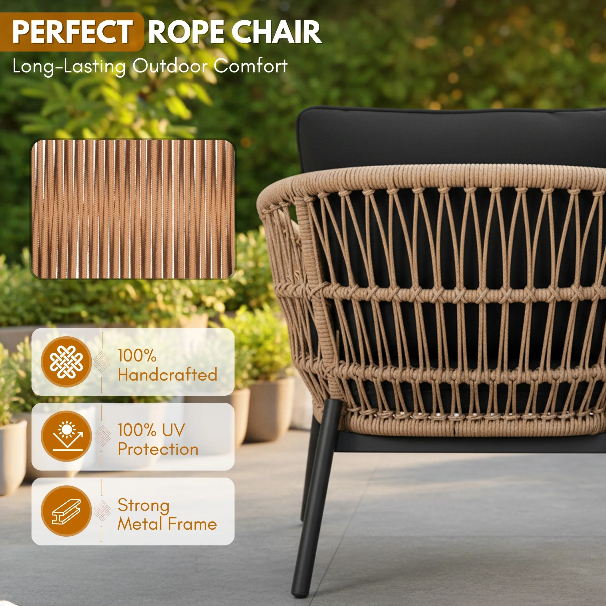 Outdoor 4 Seater Rope Conversation Sofa Set - Image 4
