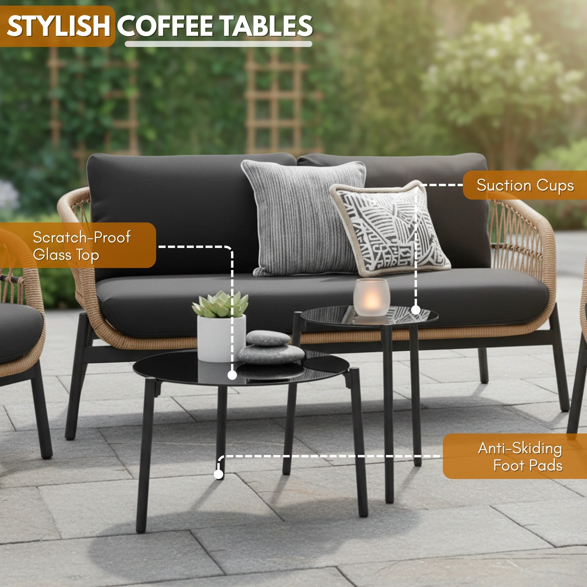 Outdoor 4 Seater Rope Conversation Sofa Set - Image 6