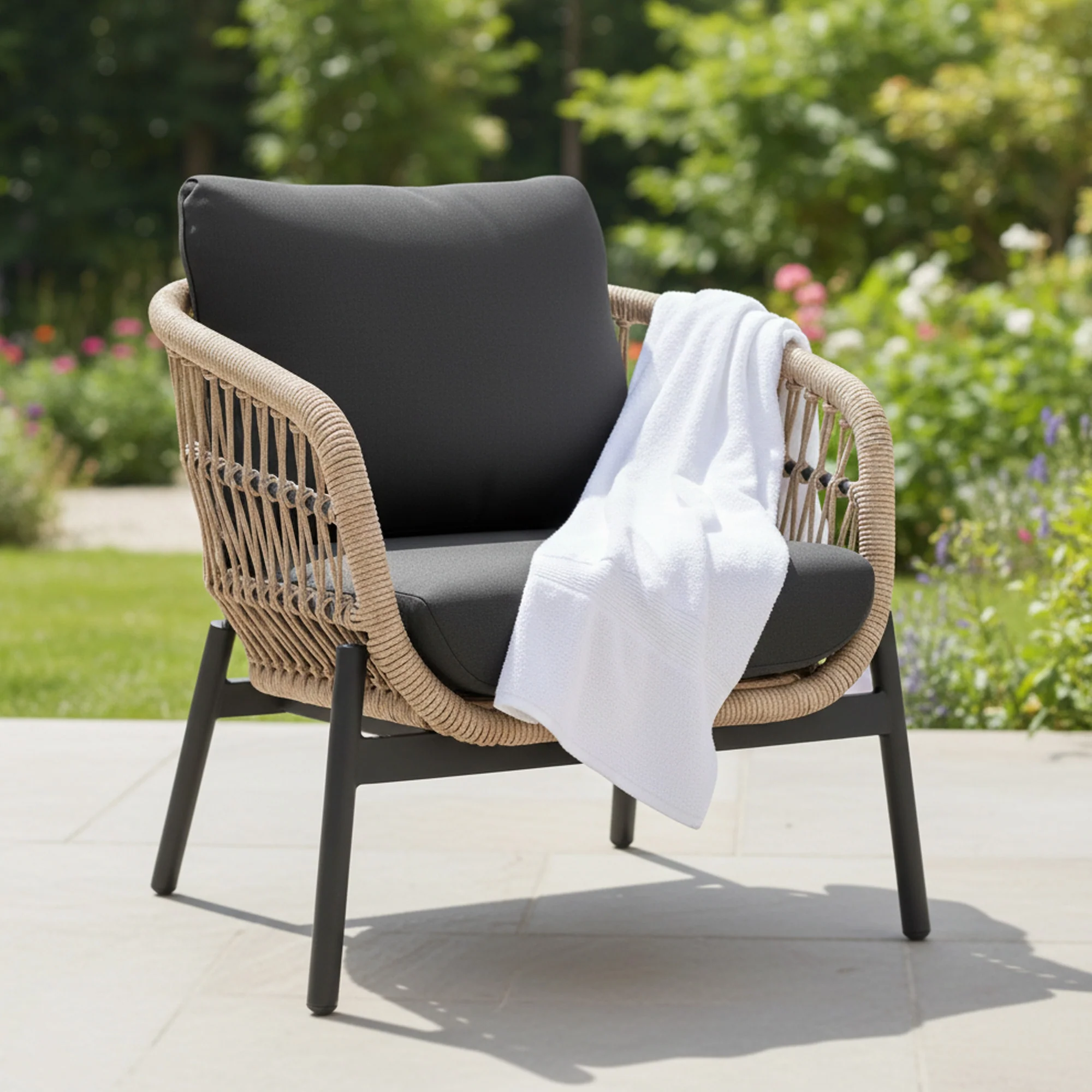 Outdoor 4 Seater Rope Conversation Sofa Set - Image 7