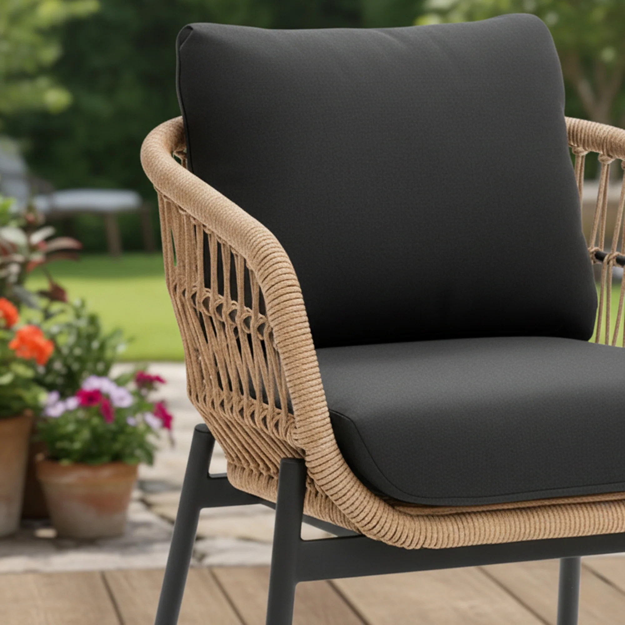 Outdoor 4 Seater Rope Conversation Sofa Set - Image 8