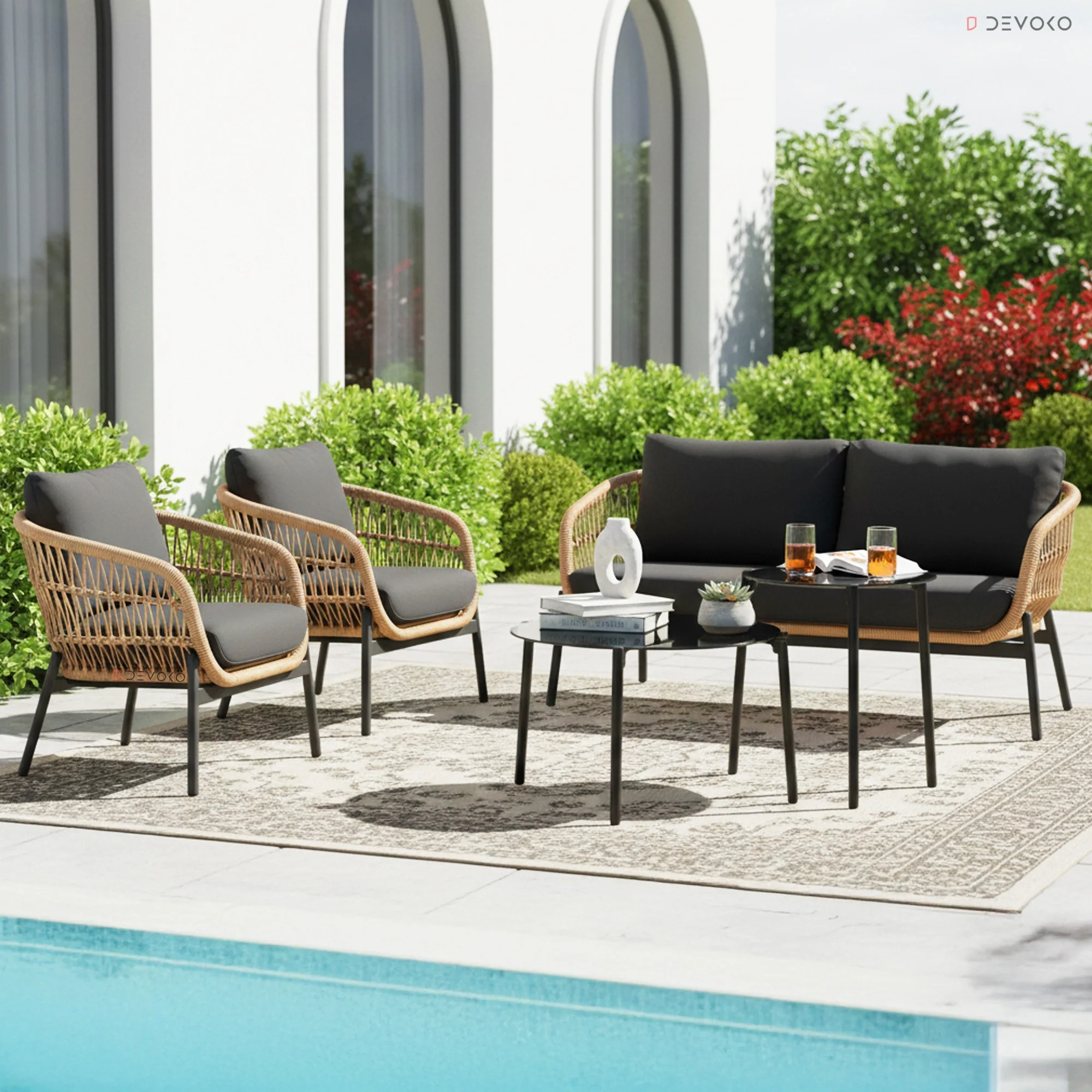 Outdoor 4 Seater Rope Conversation Sofa Set - Image 9