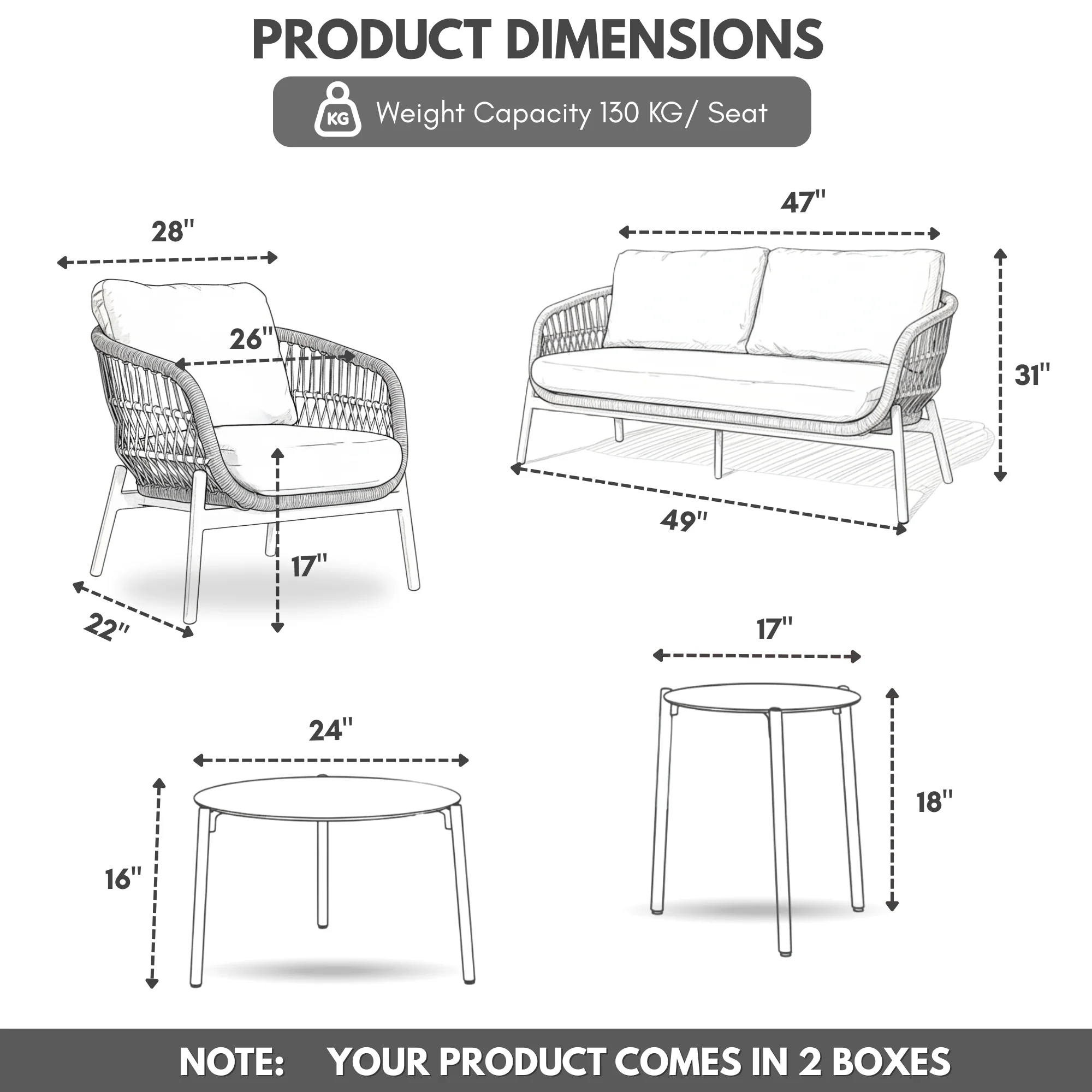 Outdoor 4 Seater Rope Conversation Sofa Set - Image 2