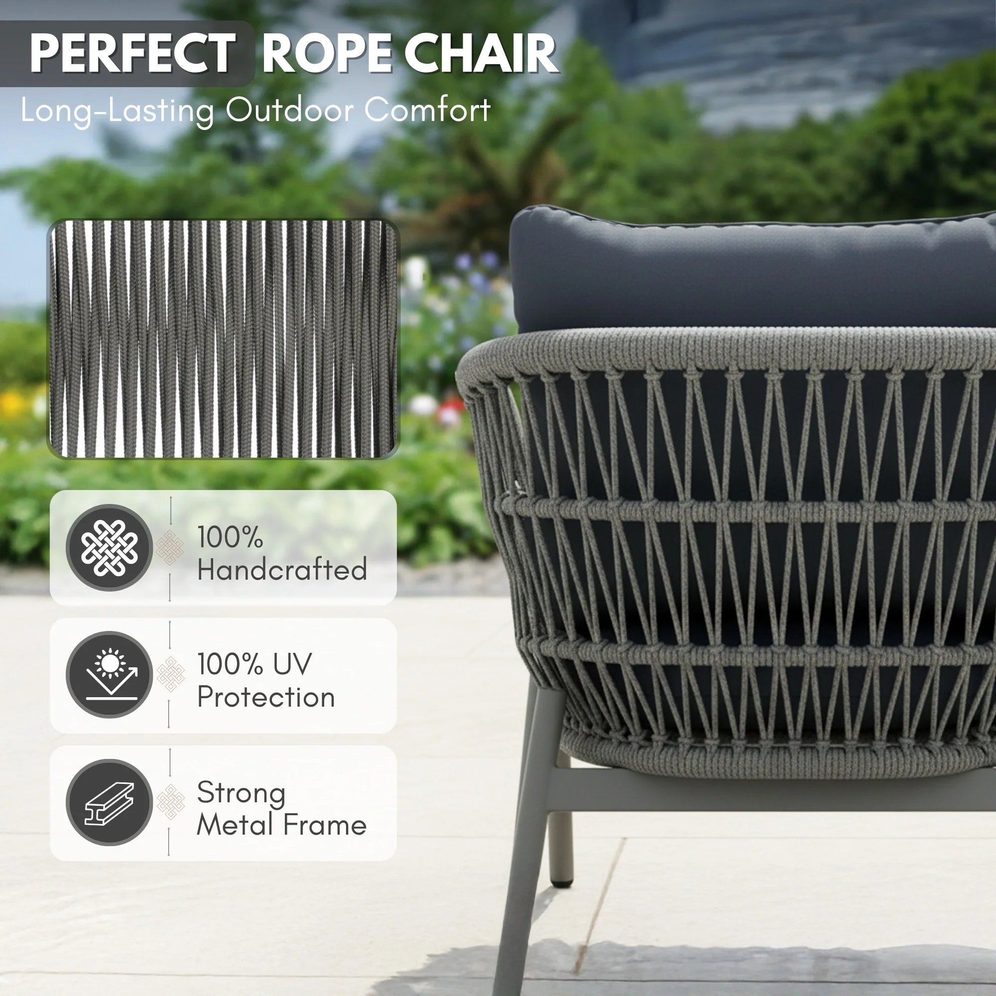 Outdoor 4 Seater Rope Conversation Sofa Set - Image 4