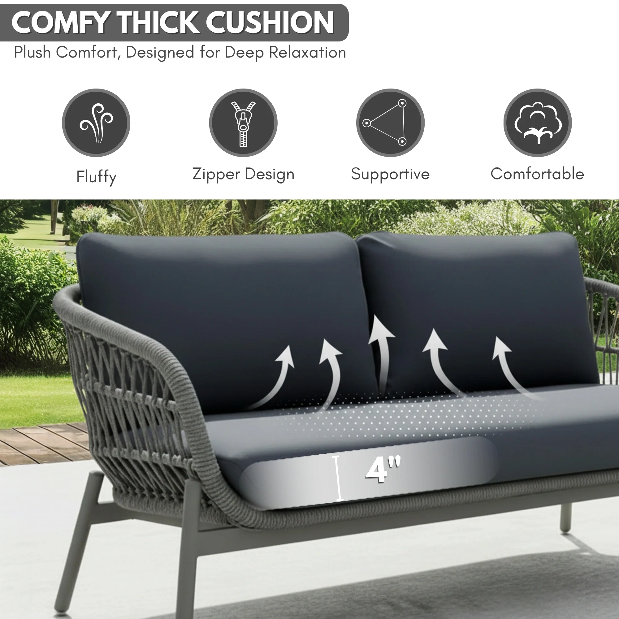 Outdoor 4 Seater Rope Conversation Sofa Set - Image 5