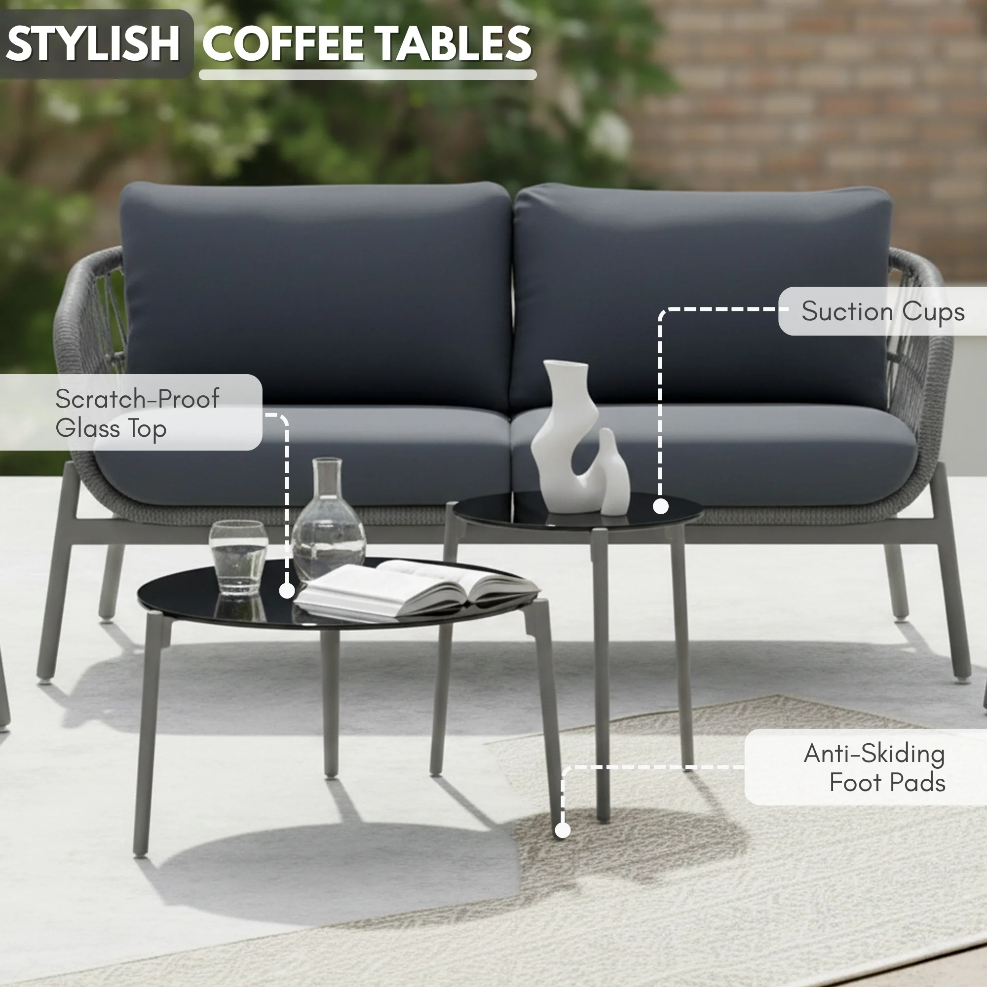 Outdoor 4 Seater Rope Conversation Sofa Set - Image 6