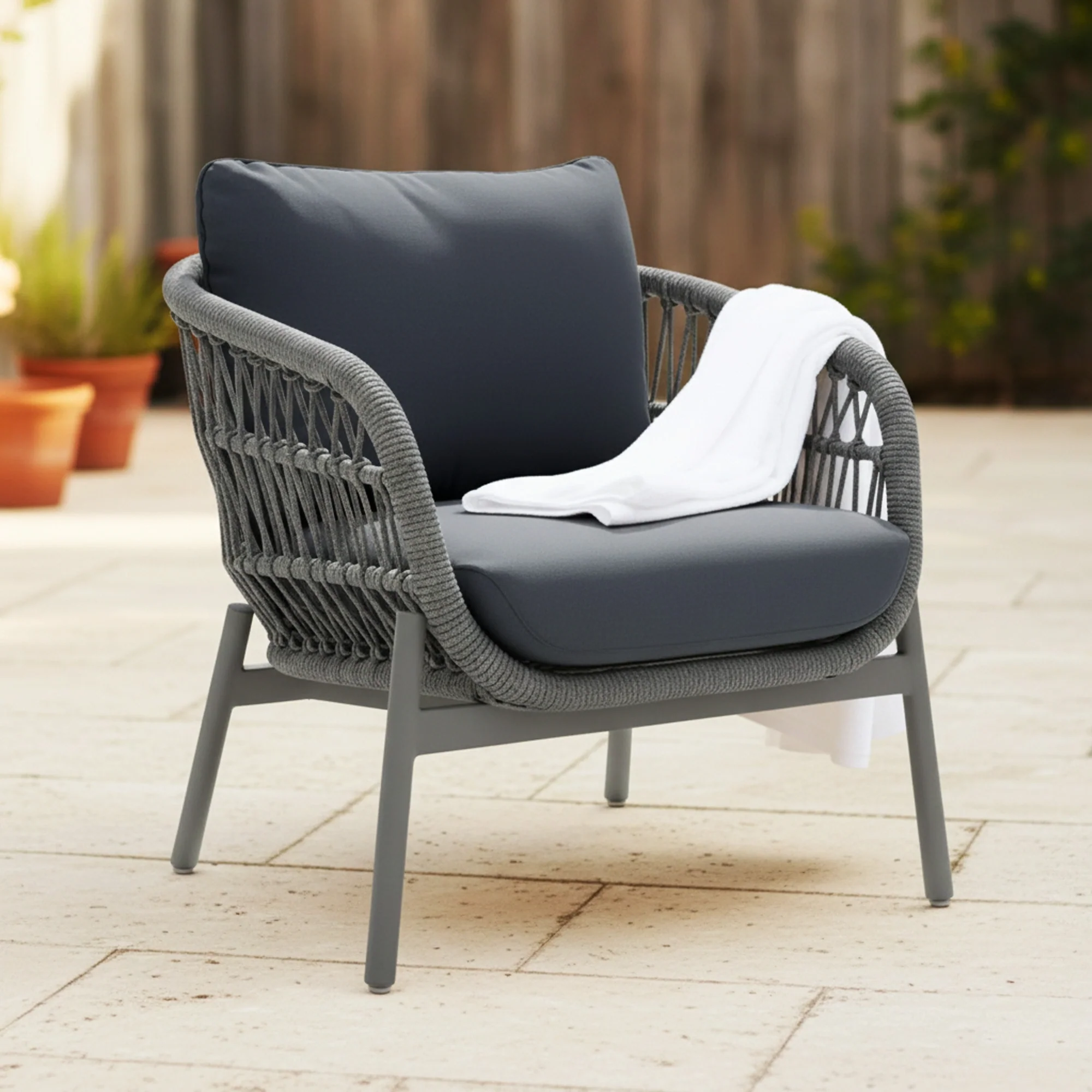 Outdoor 4 Seater Rope Conversation Sofa Set - Image 7