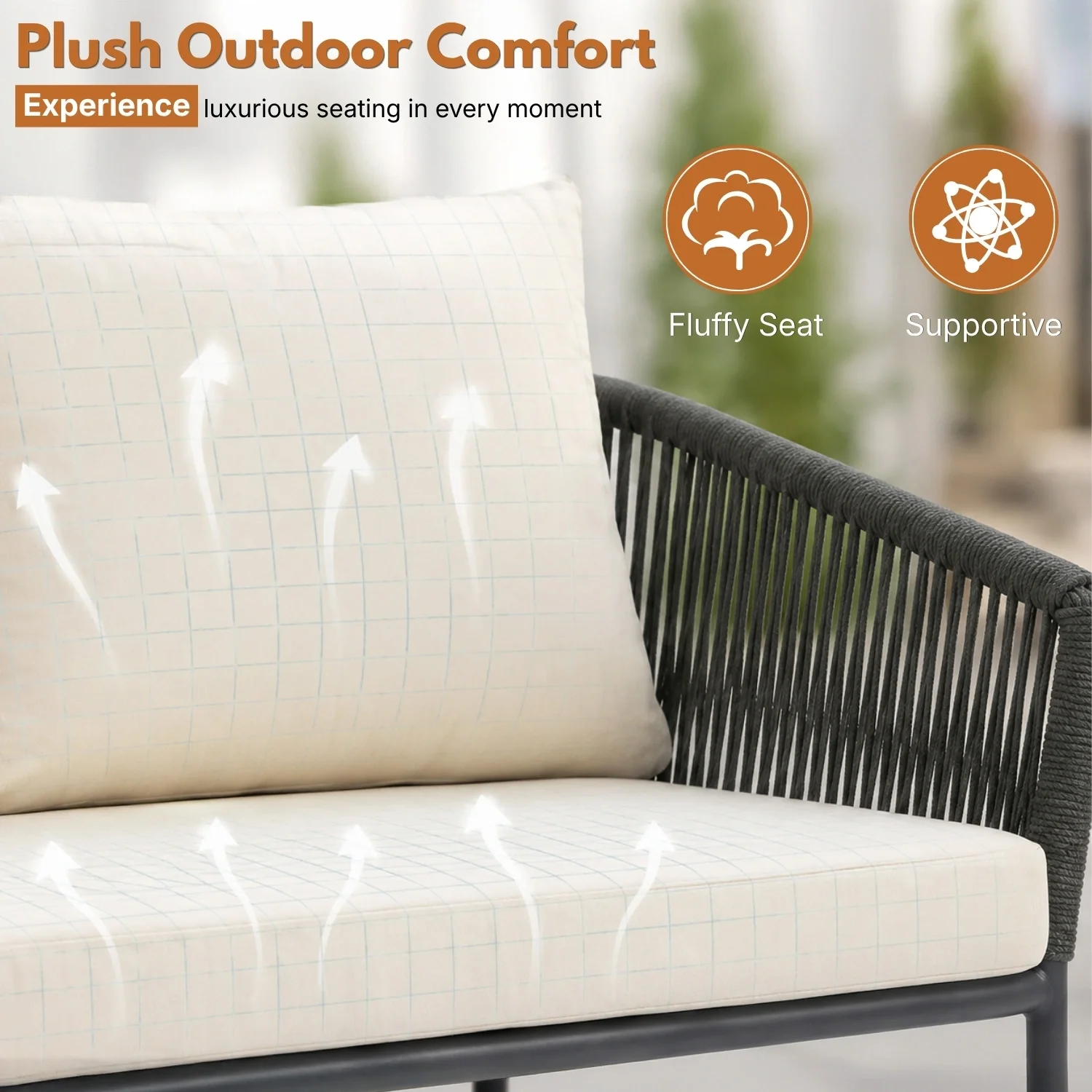 Outdoor 4 Seater Rope Conversation Sofa Set (Grey & Off-White) - Image 3
