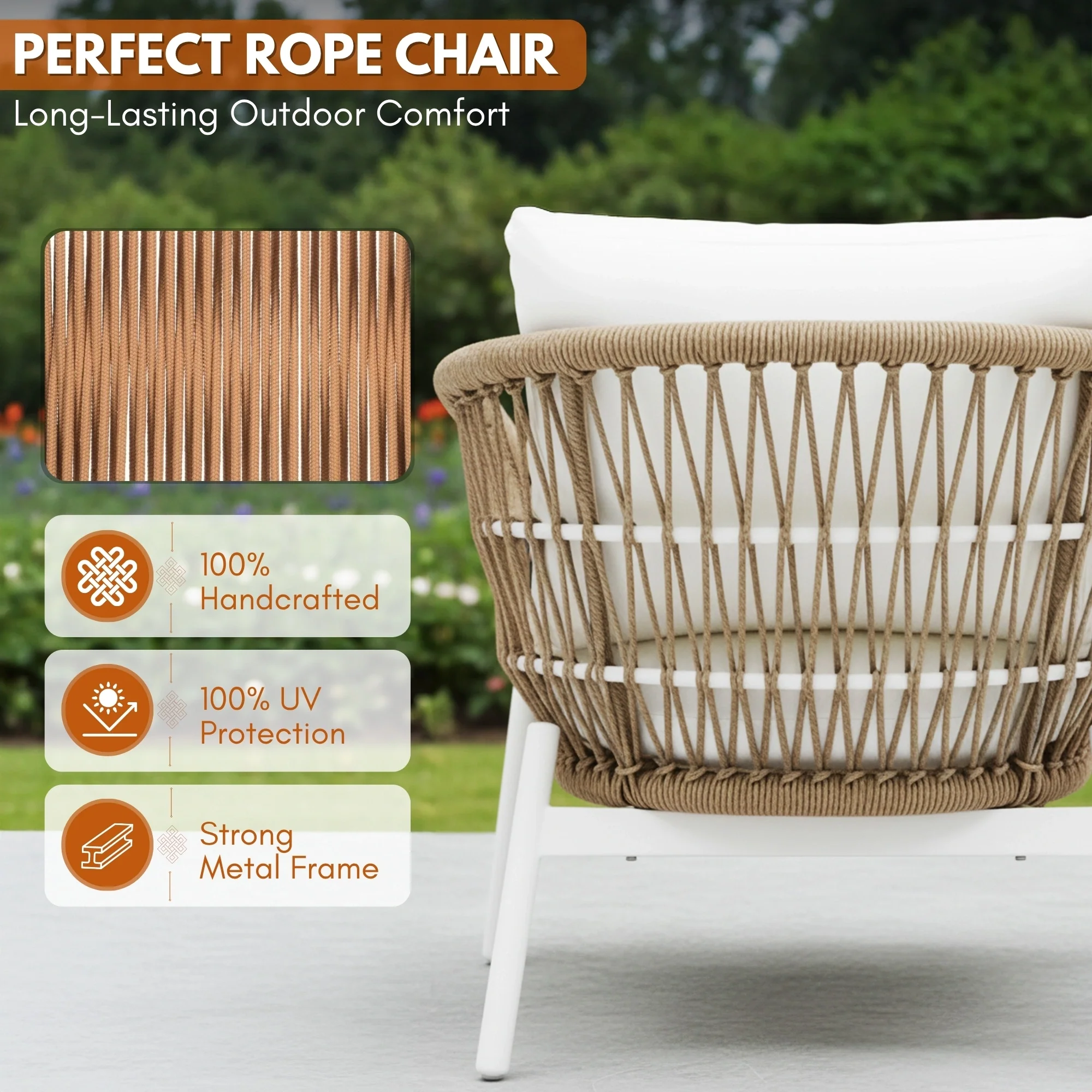 Outdoor 4 Seater Rope Conversation Sofa Set - Image 4