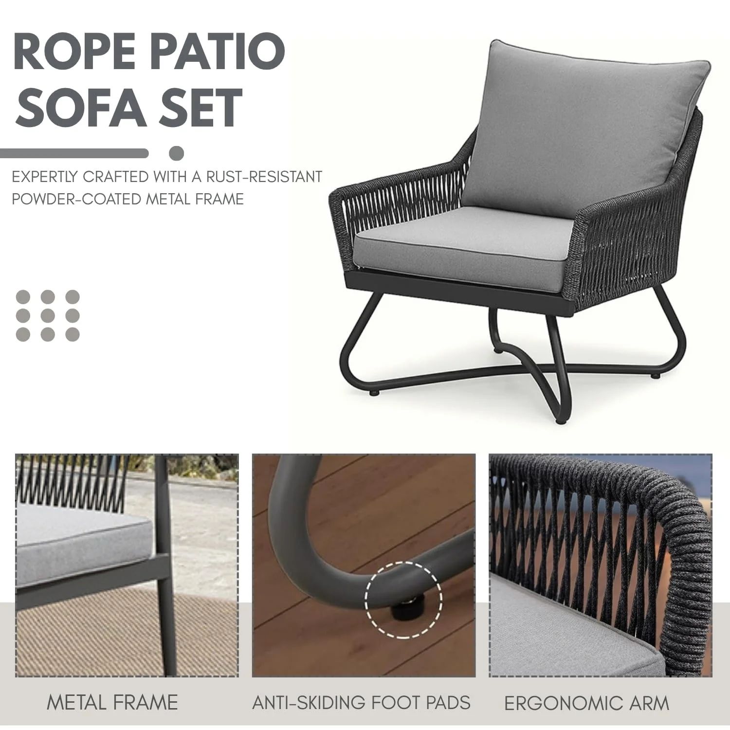 Outdoor 4 Seater Rope Conversation Sofa Set - Image 5