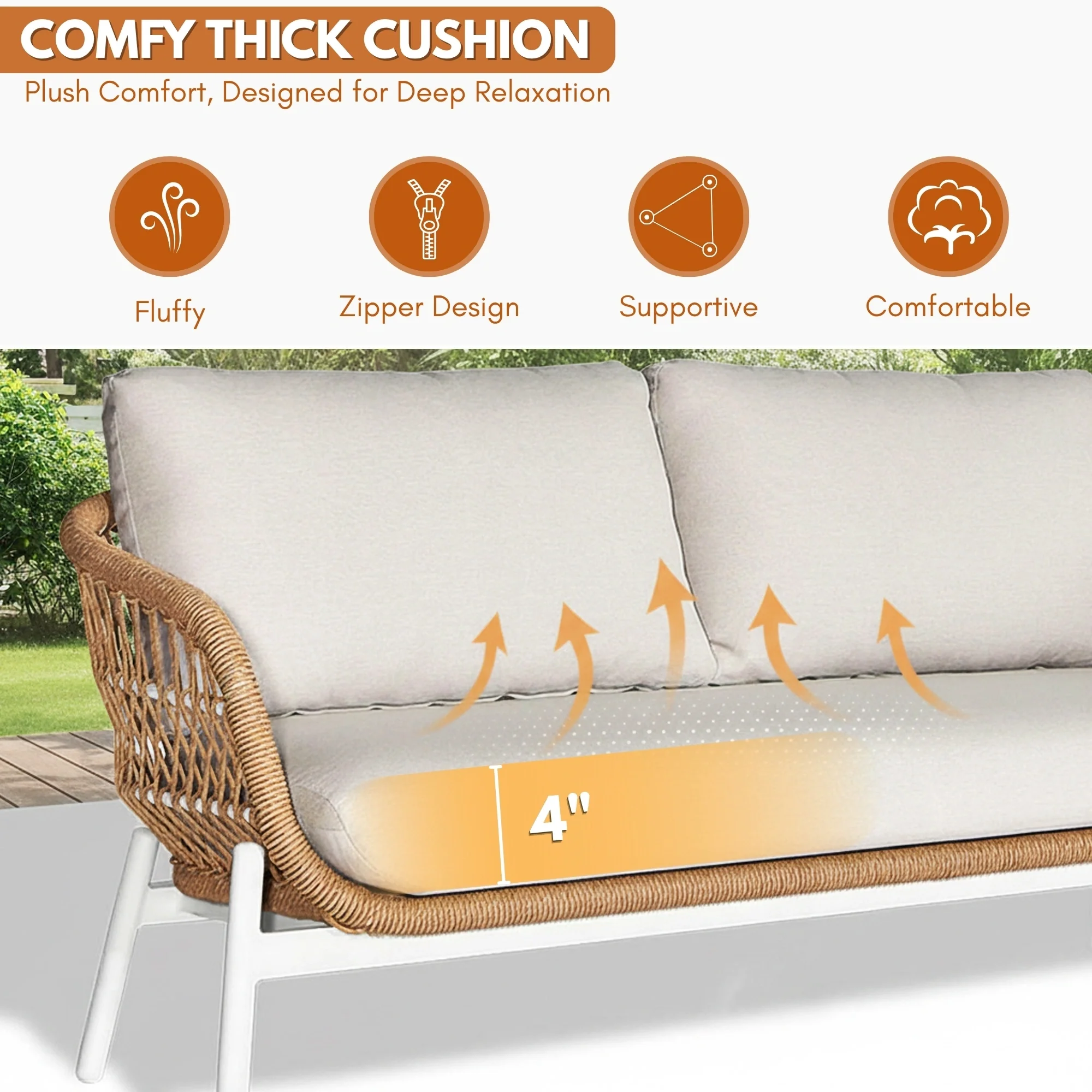 Outdoor 4 Seater Rope Conversation Sofa Set - Image 5