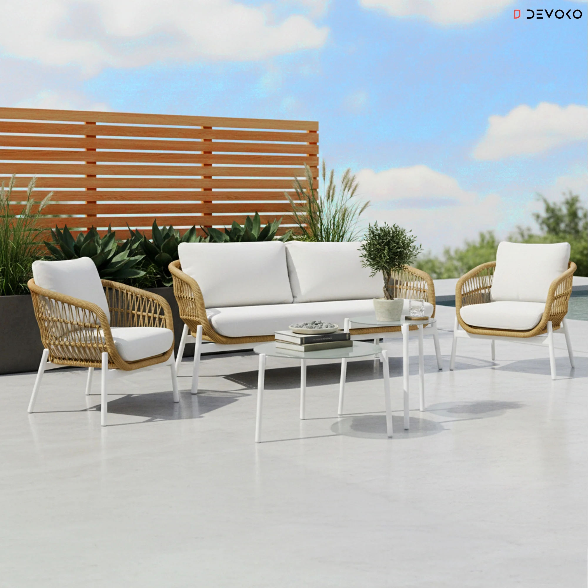 Outdoor 4 Seater Rope Conversation Sofa Set - Image 9