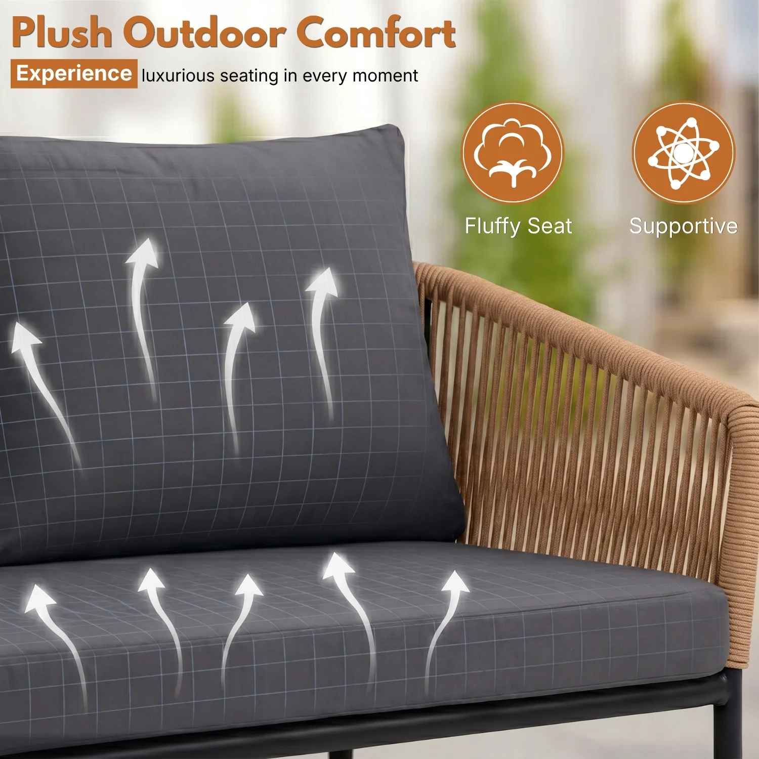 Outdoor 4 Seater Rope Conversation Sofa Set (Beige & Dark Grey) - Image 3