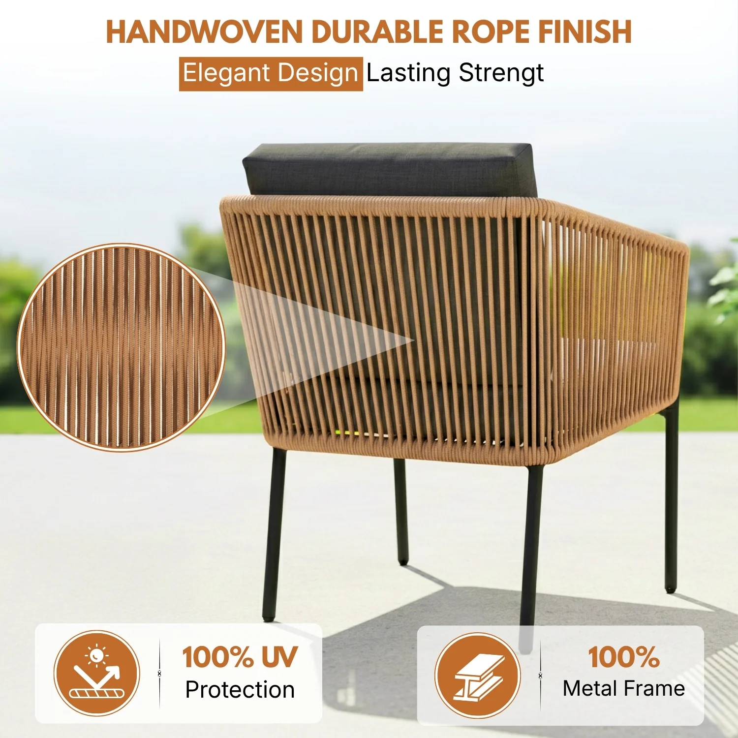 Outdoor 4 Seater Rope Conversation Sofa Set (Beige & Dark Grey) - Image 4