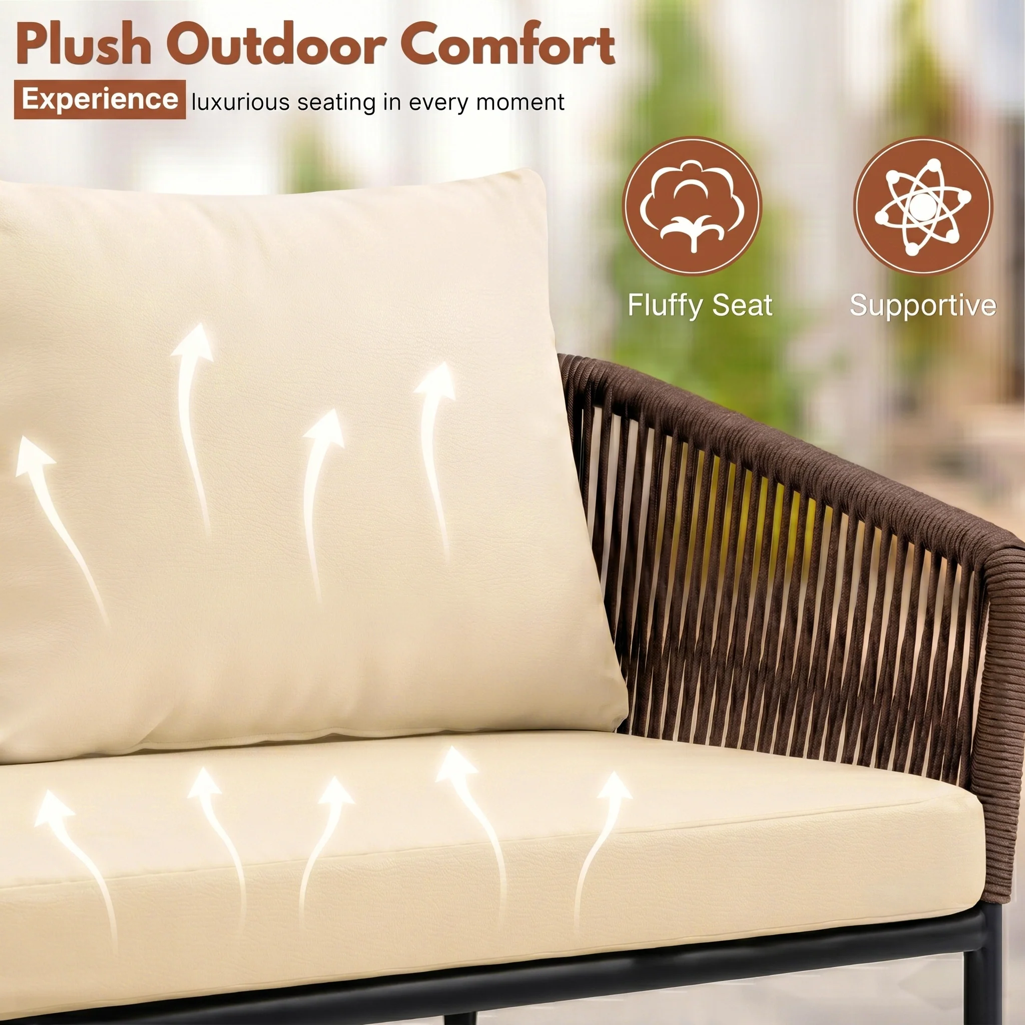 Outdoor 4 Seater Rope Conversation Sofa Set (Brown & Cream) - Image 3