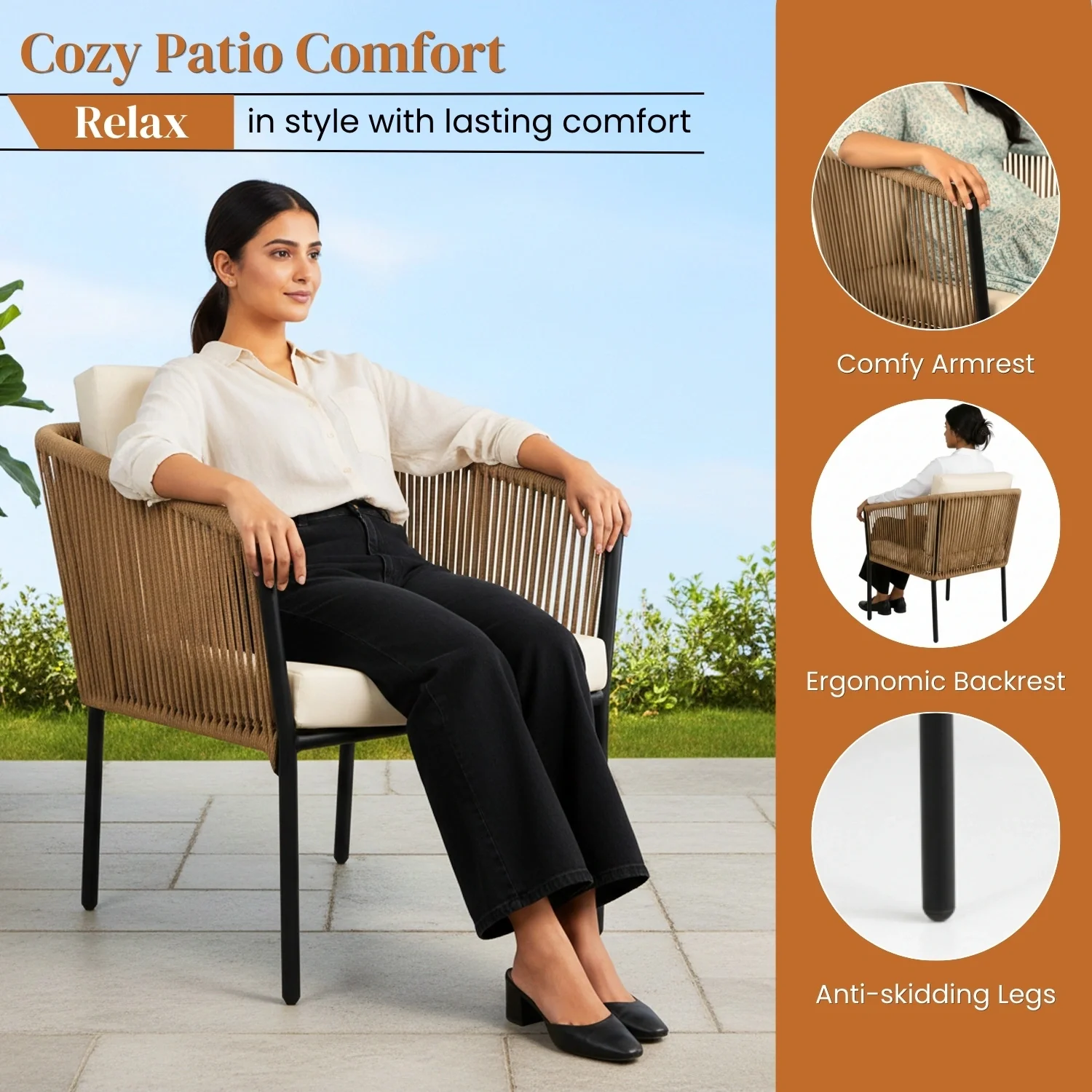 Outdoor 4 Seater Rope Sofa Set - Image 7
