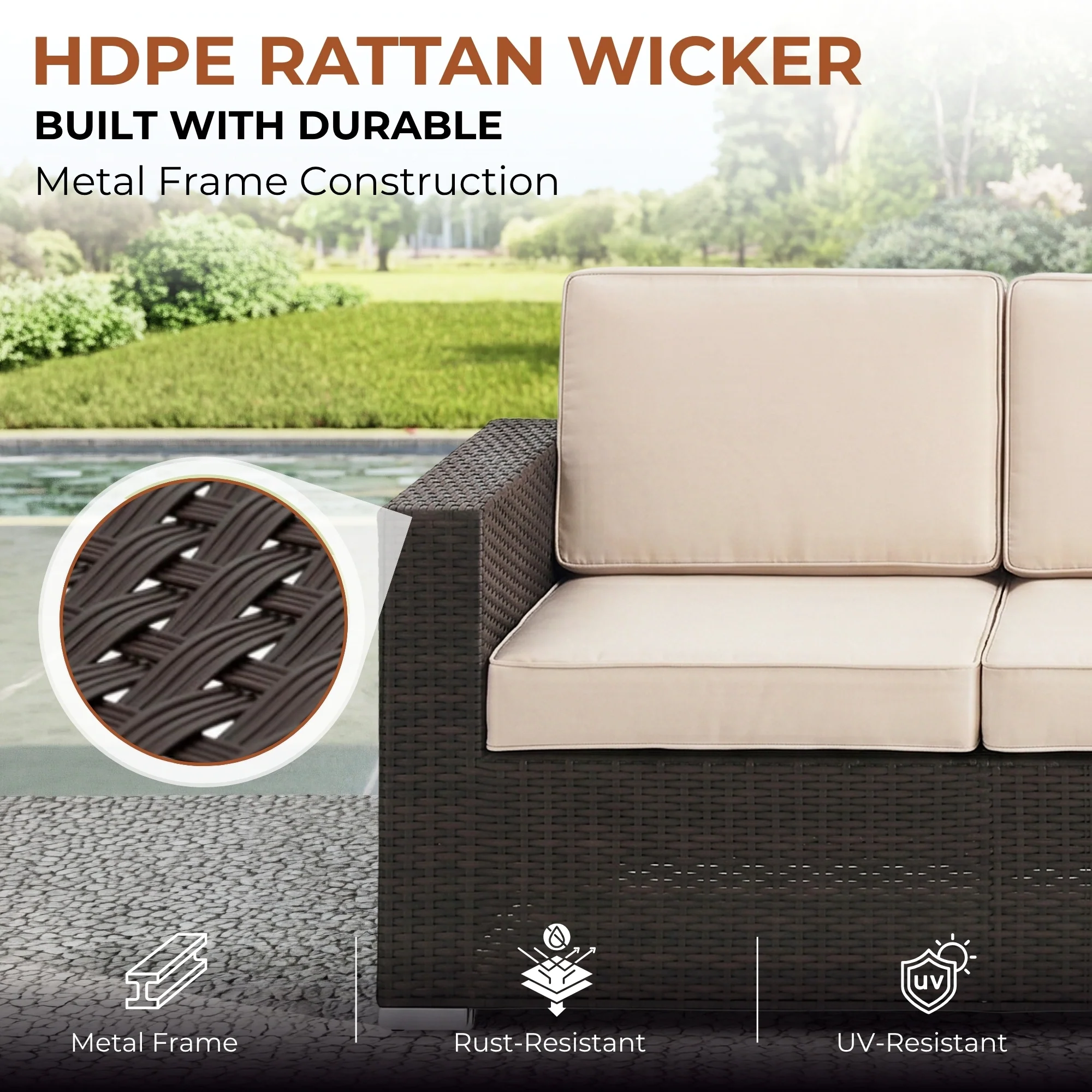 Outdoor 5 Piece HDPE Wicker Conversation Sofa Set - Image 4