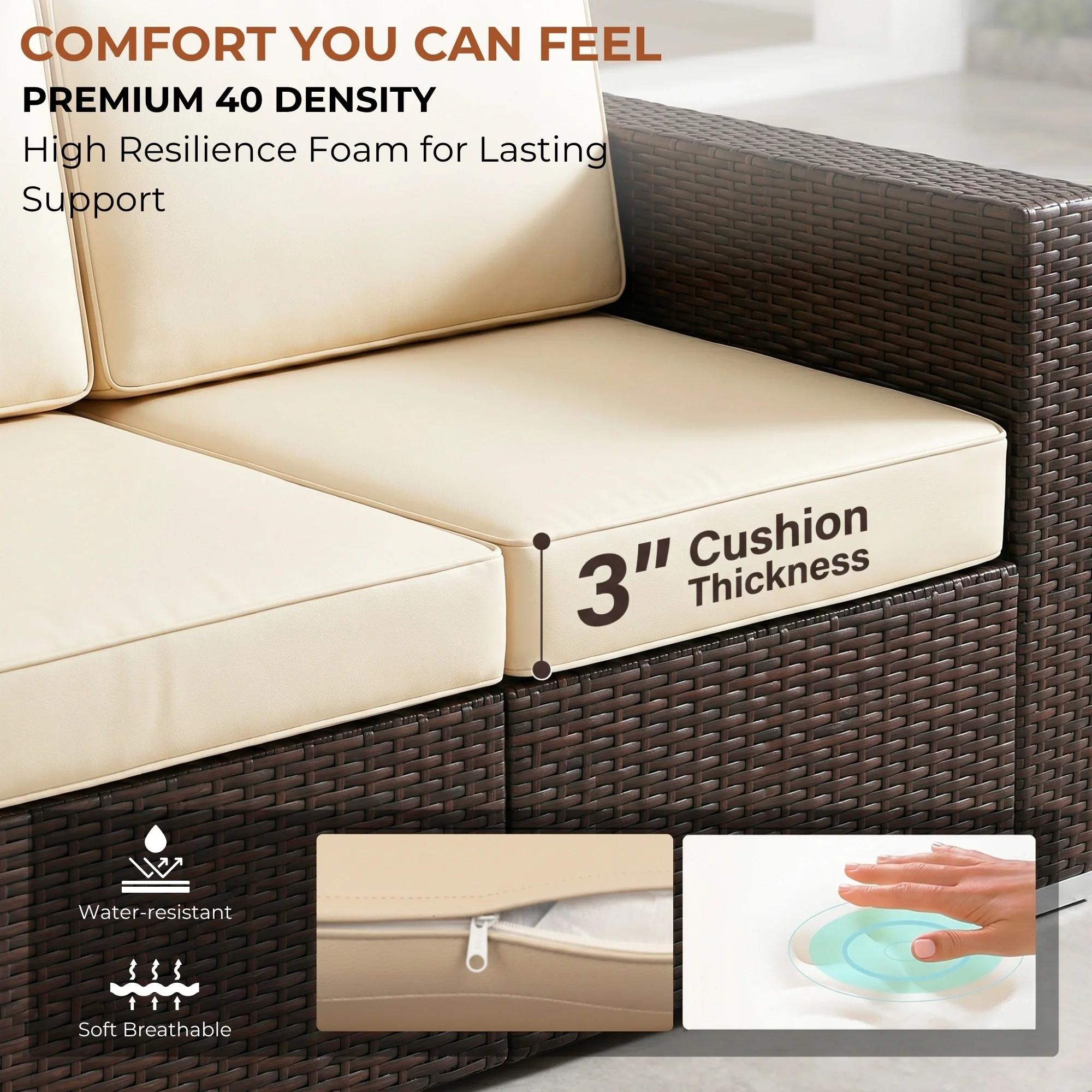 Outdoor 5 Piece HDPE Wicker Conversation Sofa Set - Image 5