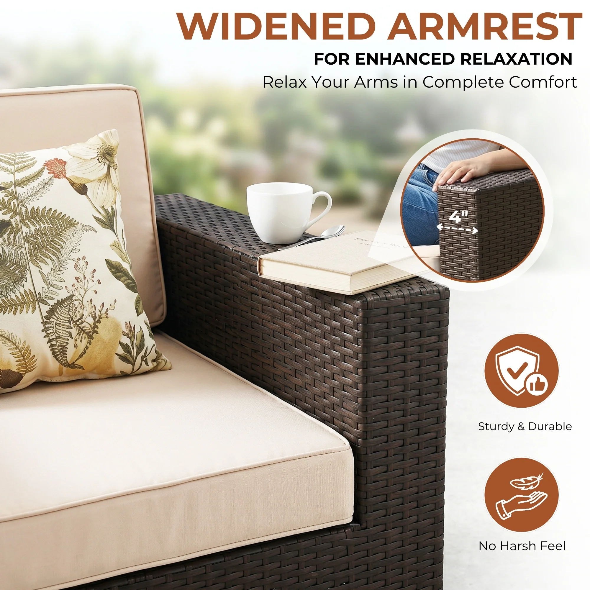 Outdoor 5 Piece HDPE Wicker Conversation Sofa Set - Image 6