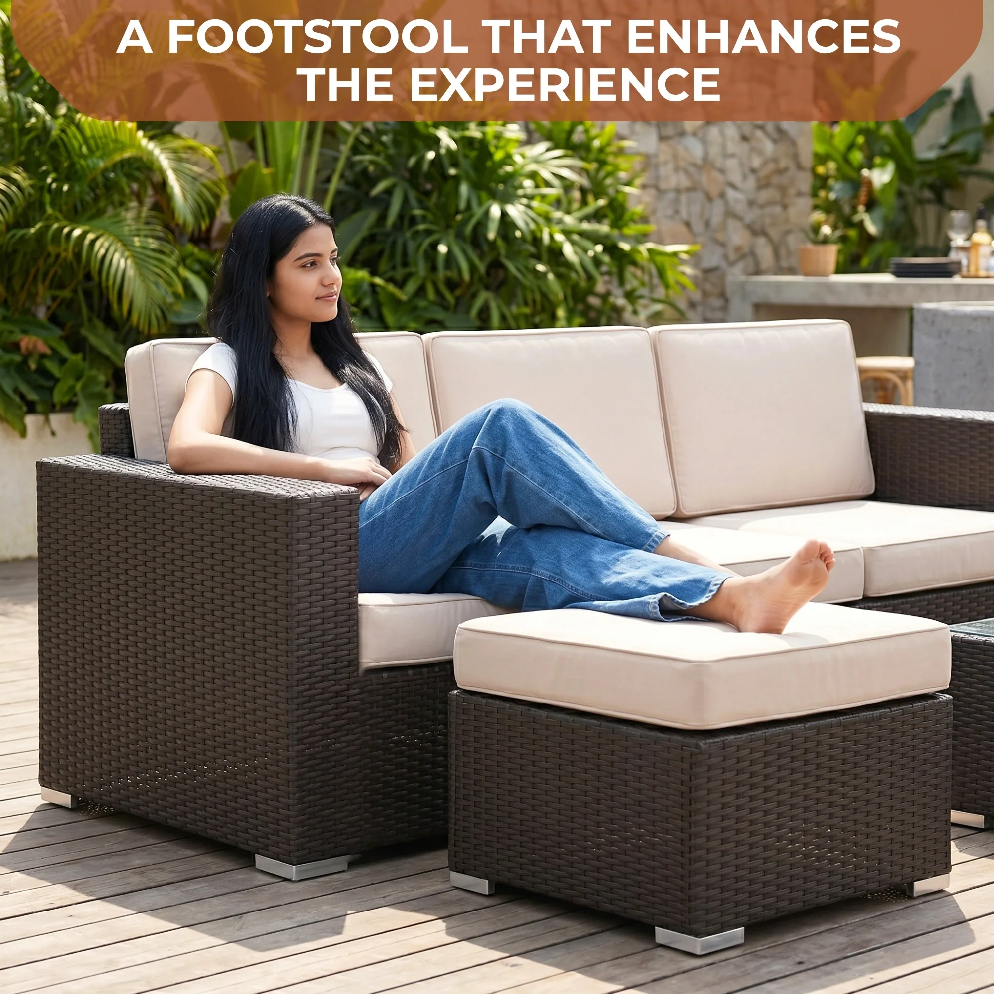Outdoor 5 Piece HDPE Wicker Conversation Sofa Set - Image 8