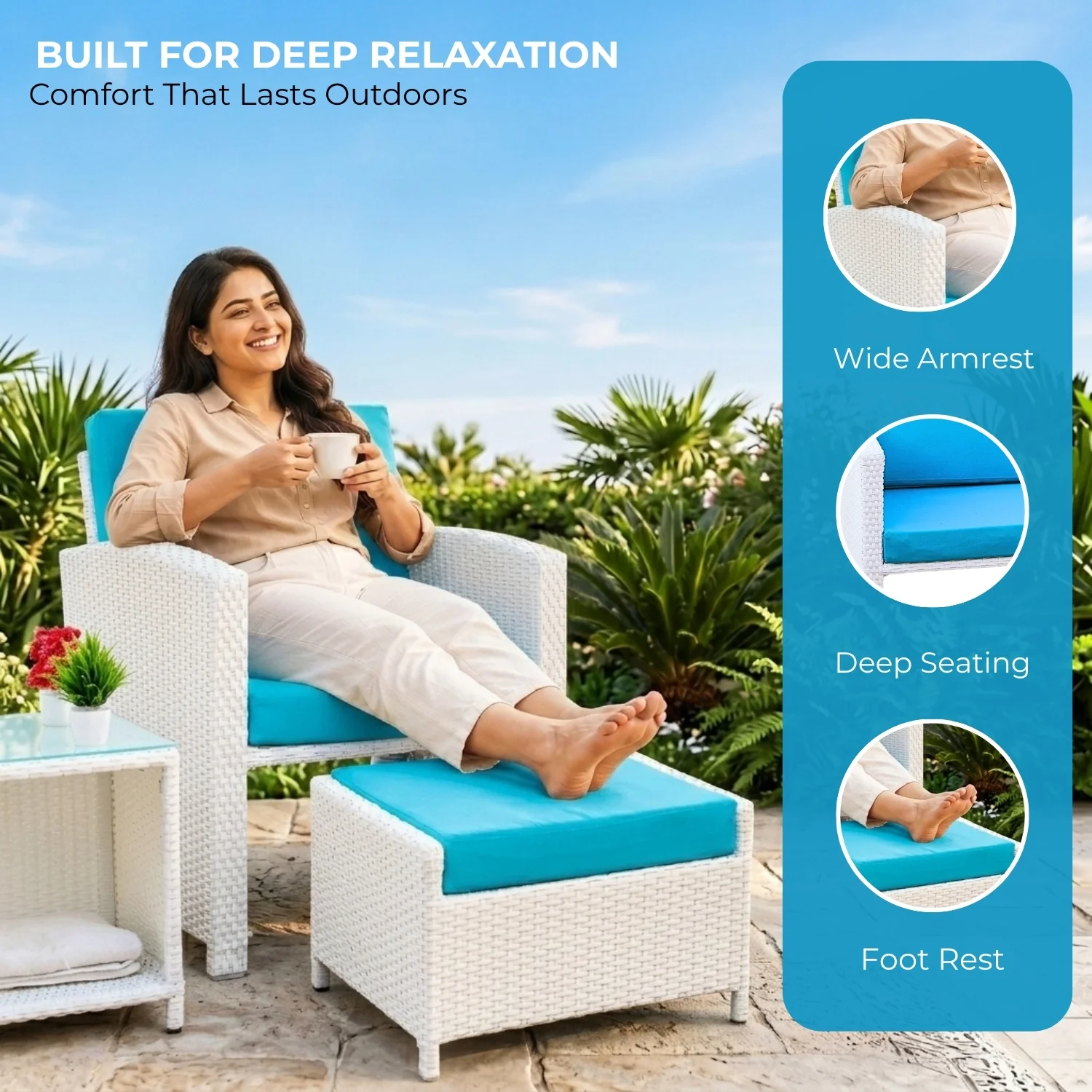 Outdoor 5 Piece Patio Wicker All Weather Sectional Furniture Set - Image 3