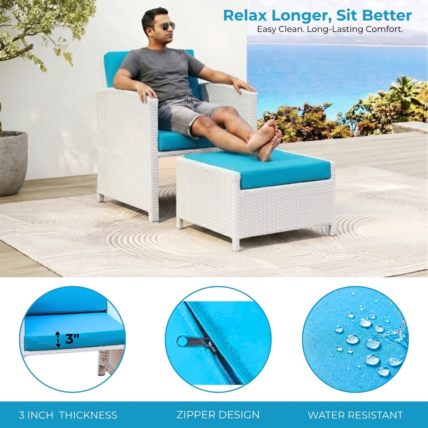 Outdoor 5 Piece Patio Wicker All Weather Sectional Furniture Set - Image 6