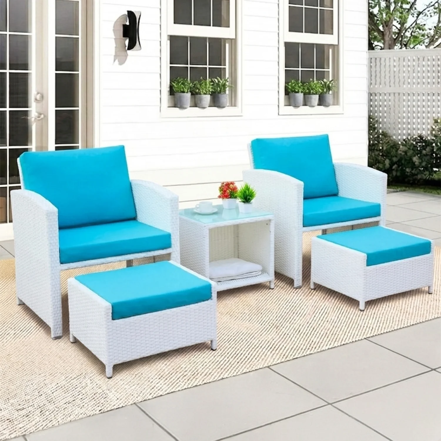 Outdoor 5 Piece Patio Wicker All Weather Sectional Furniture Set - Image 8