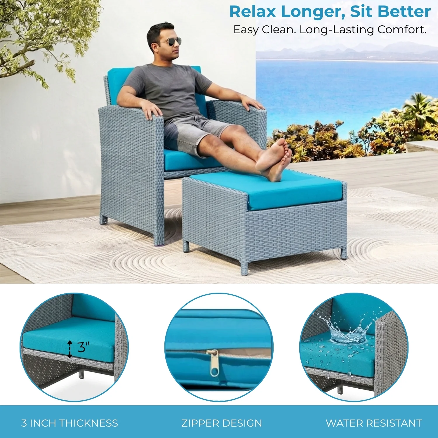 Outdoor 5 Piece Patio Wicker All Weather Sectional Furniture Set - Image 6