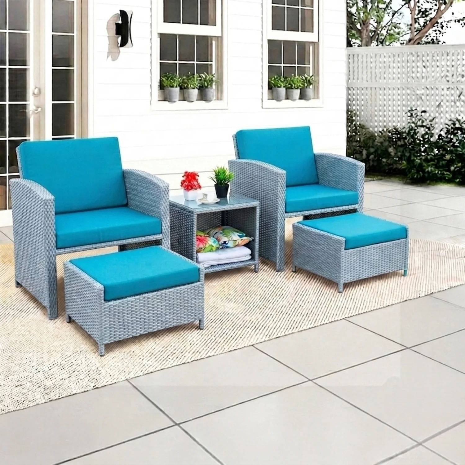 Outdoor 5 Piece Patio Wicker All Weather Sectional Furniture Set - Image 8