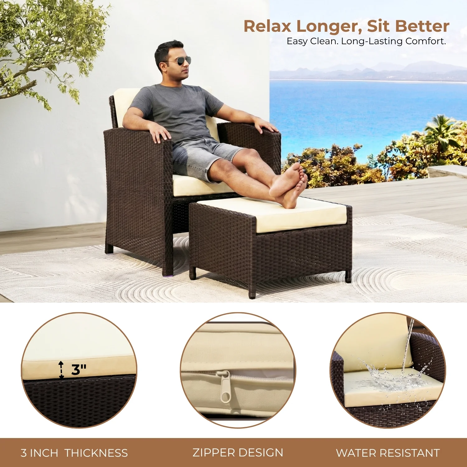 Outdoor 5 Piece Patio Wicker All Weather Sectional Furniture Set - Image 6