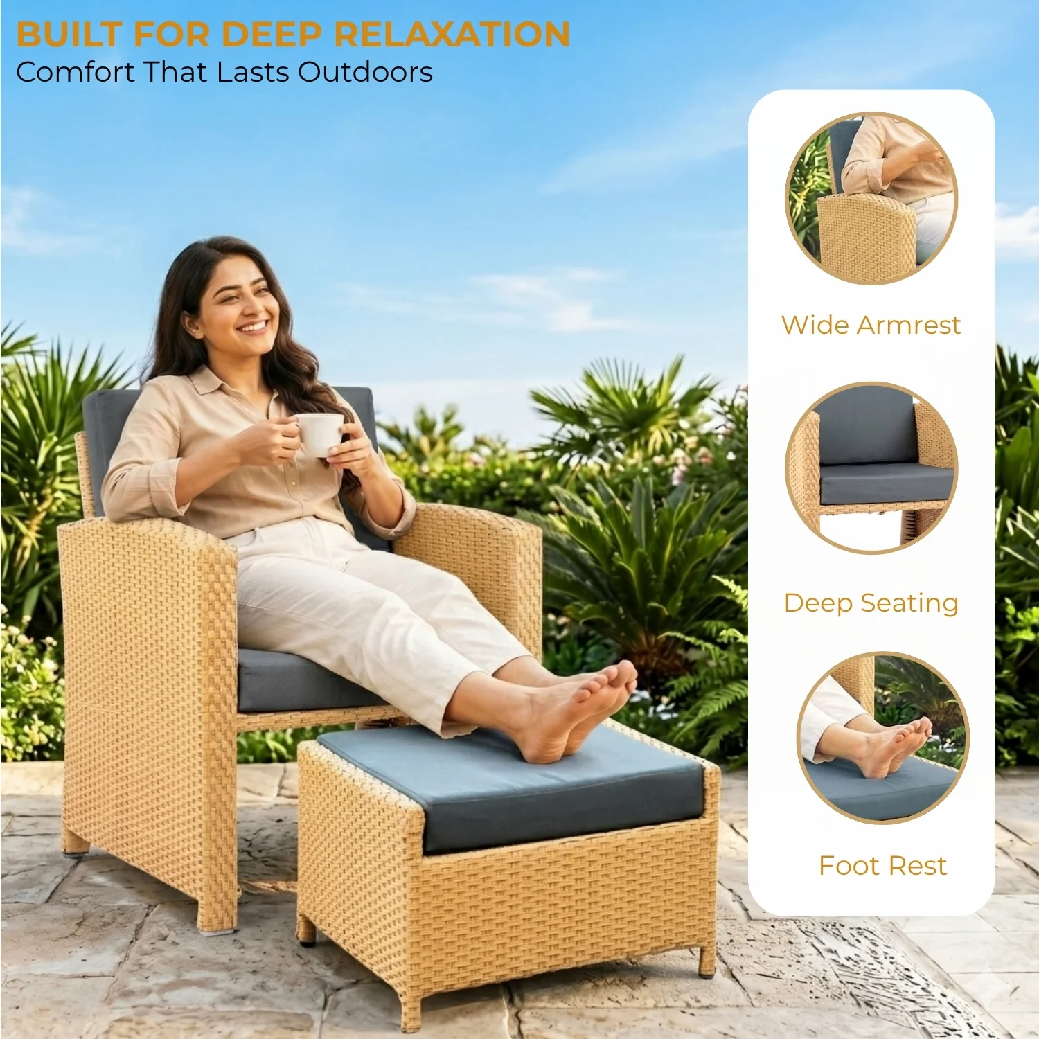 Outdoor 5 Piece Patio Wicker All Weather Sectional Furniture Set - Image 3