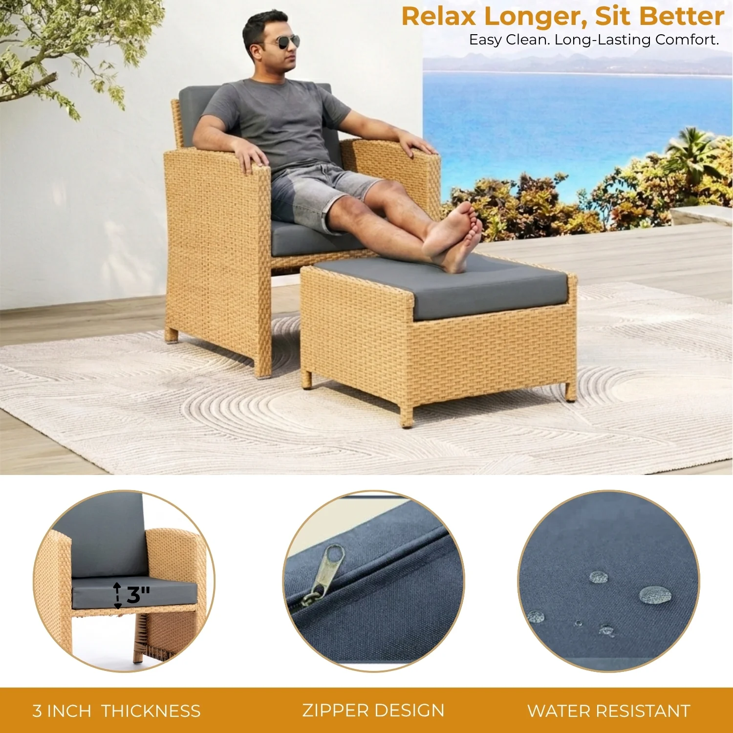 Outdoor 5 Piece Patio Wicker All Weather Sectional Furniture Set - Image 6