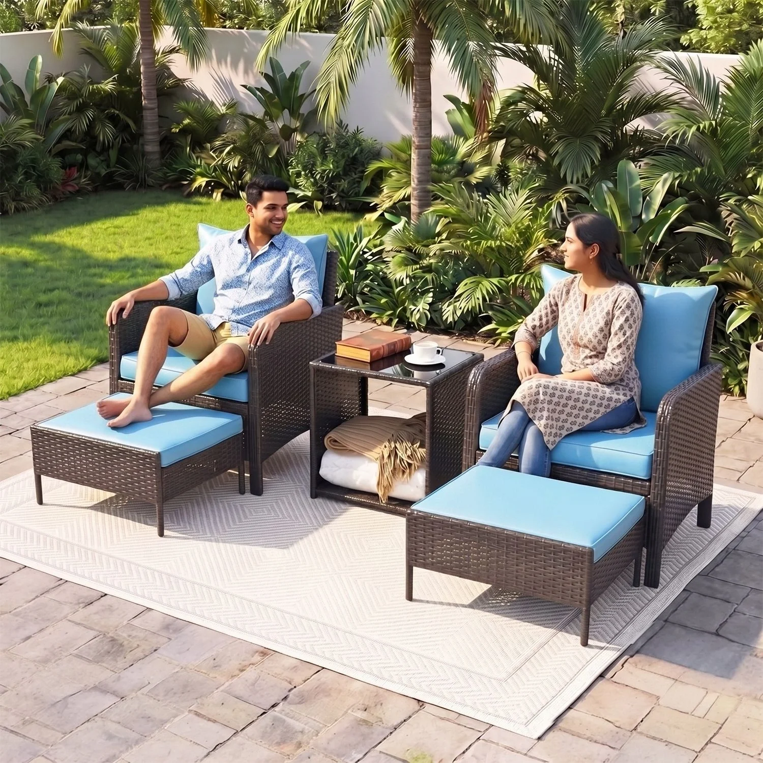 Outdoor 5 Piece Patio Wicker Furniture Set - Image 8