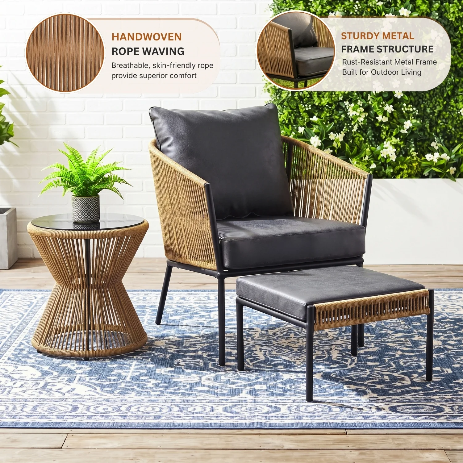 Outdoor 5 Piece Rope Patio Sofa Set (Beige & Dark Grey) - Image 3