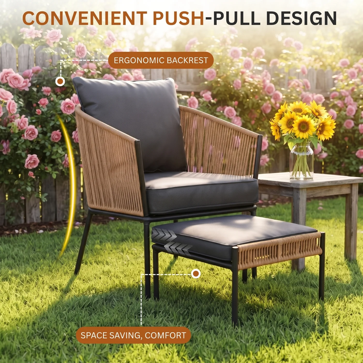 Outdoor 5 Piece Rope Patio Sofa Set (Beige & Dark Grey) - Image 5