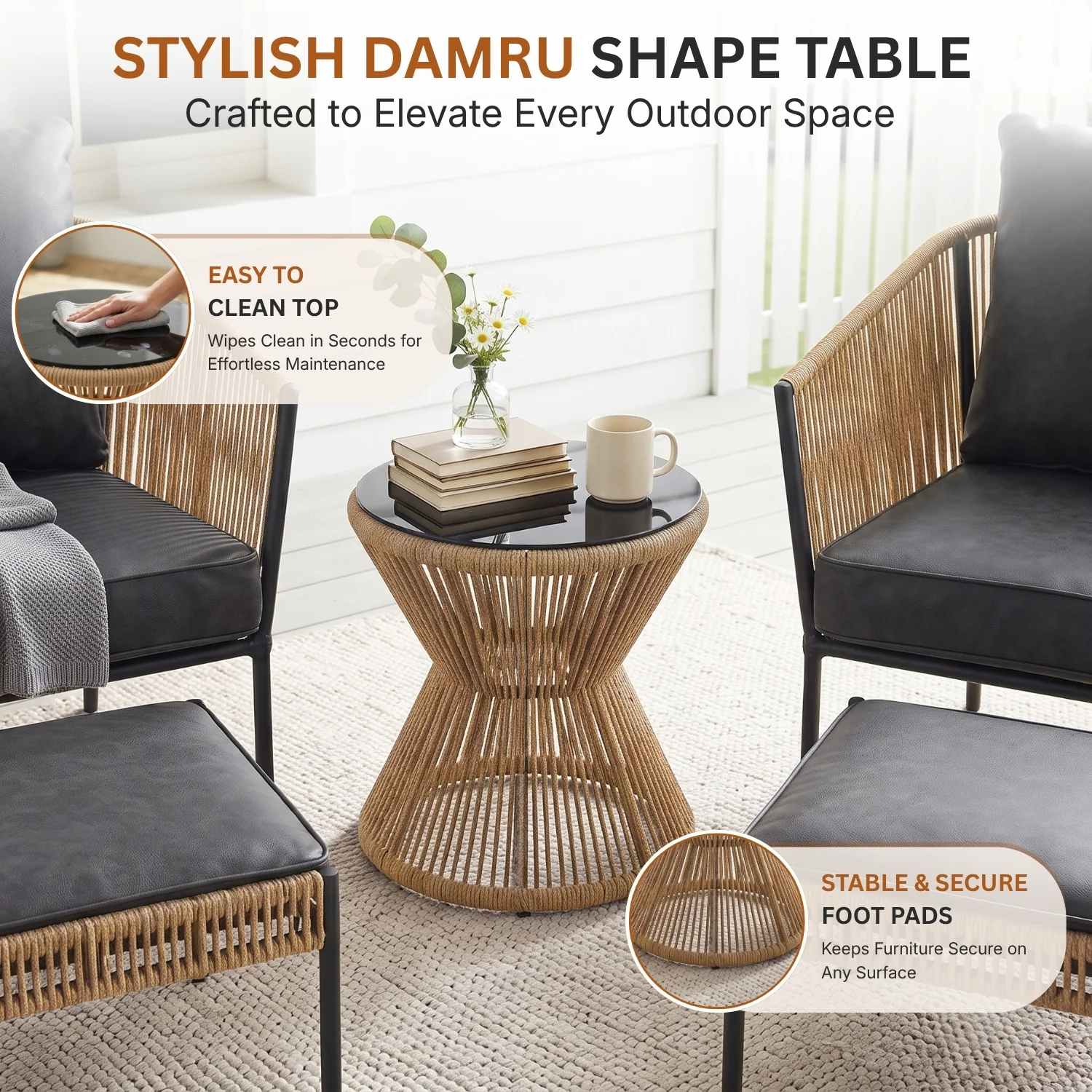 Outdoor 5 Piece Rope Patio Sofa Set (Beige & Dark Grey) - Image 6