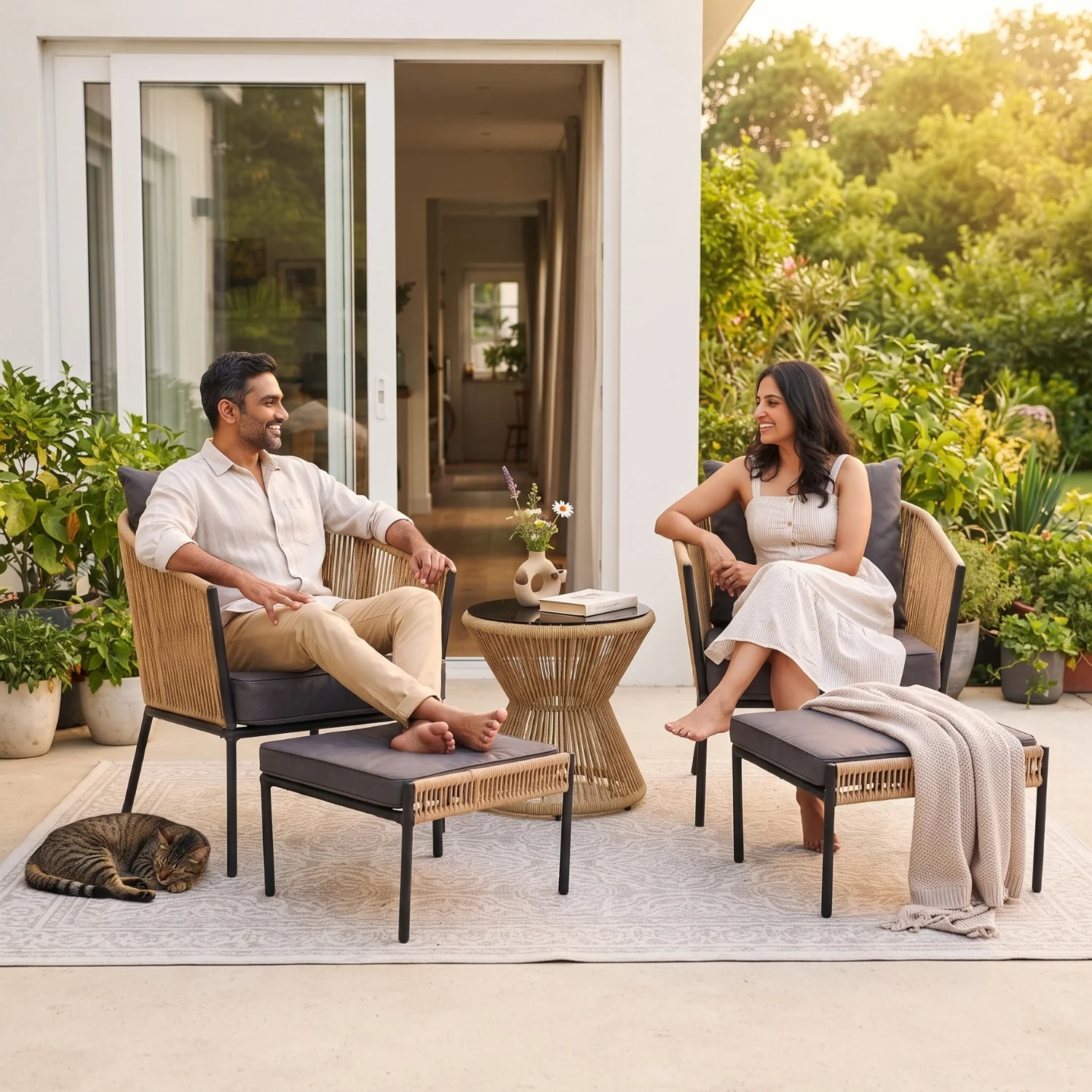 Outdoor 5 Piece Rope Patio Sofa Set (Beige & Dark Grey) - Image 7