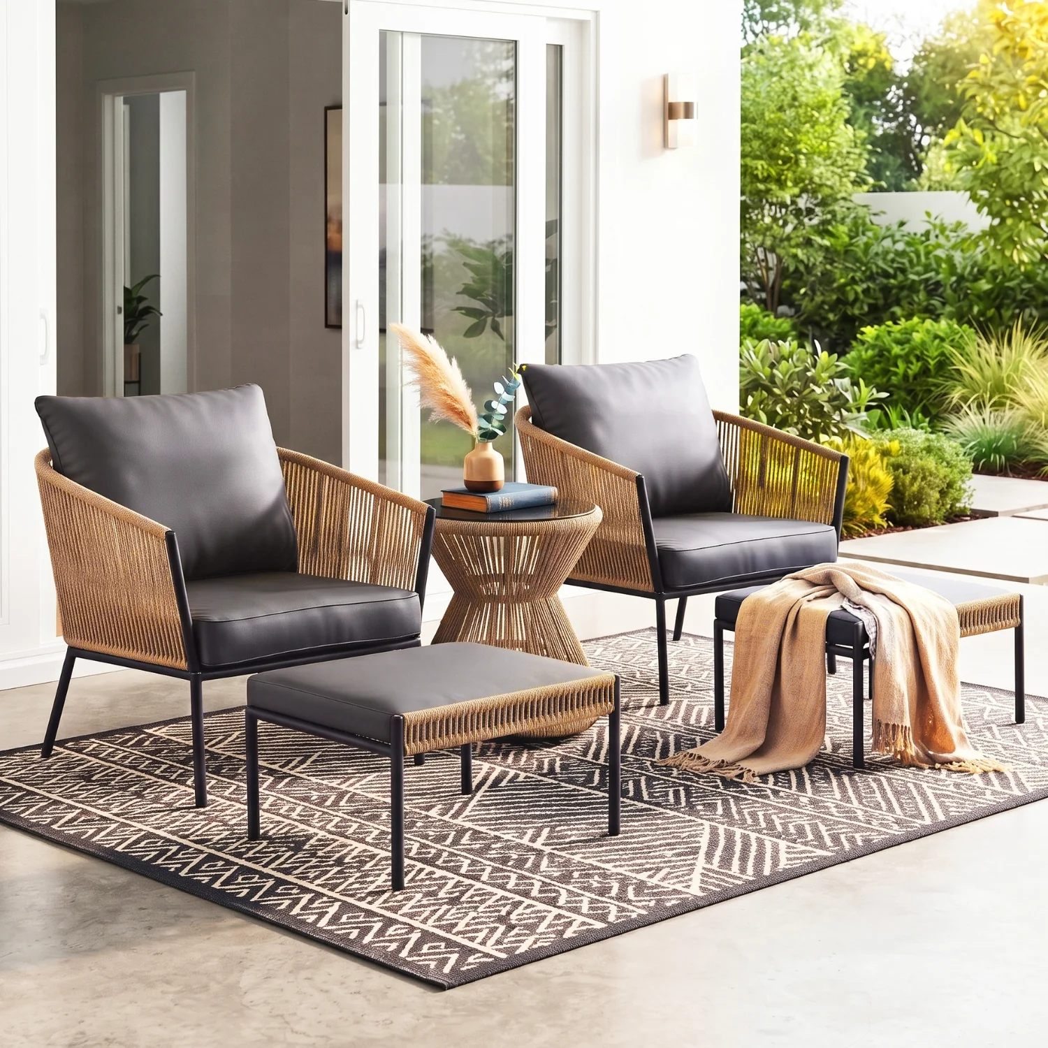 Outdoor 5 Piece Rope Patio Sofa Set (Beige & Dark Grey) - Image 8