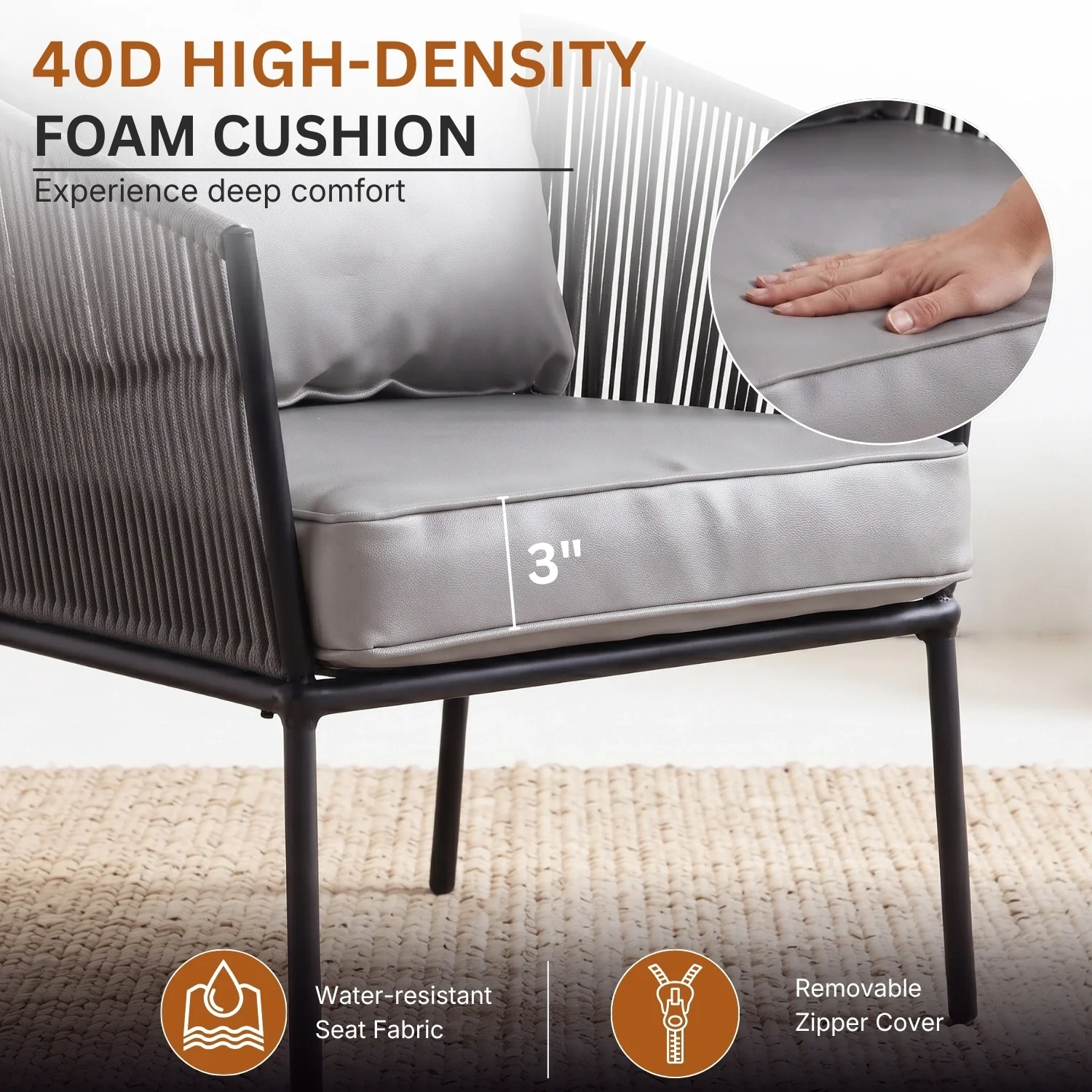 Outdoor 5 Piece Rope Patio Sofa Set (Grey) - Image 4