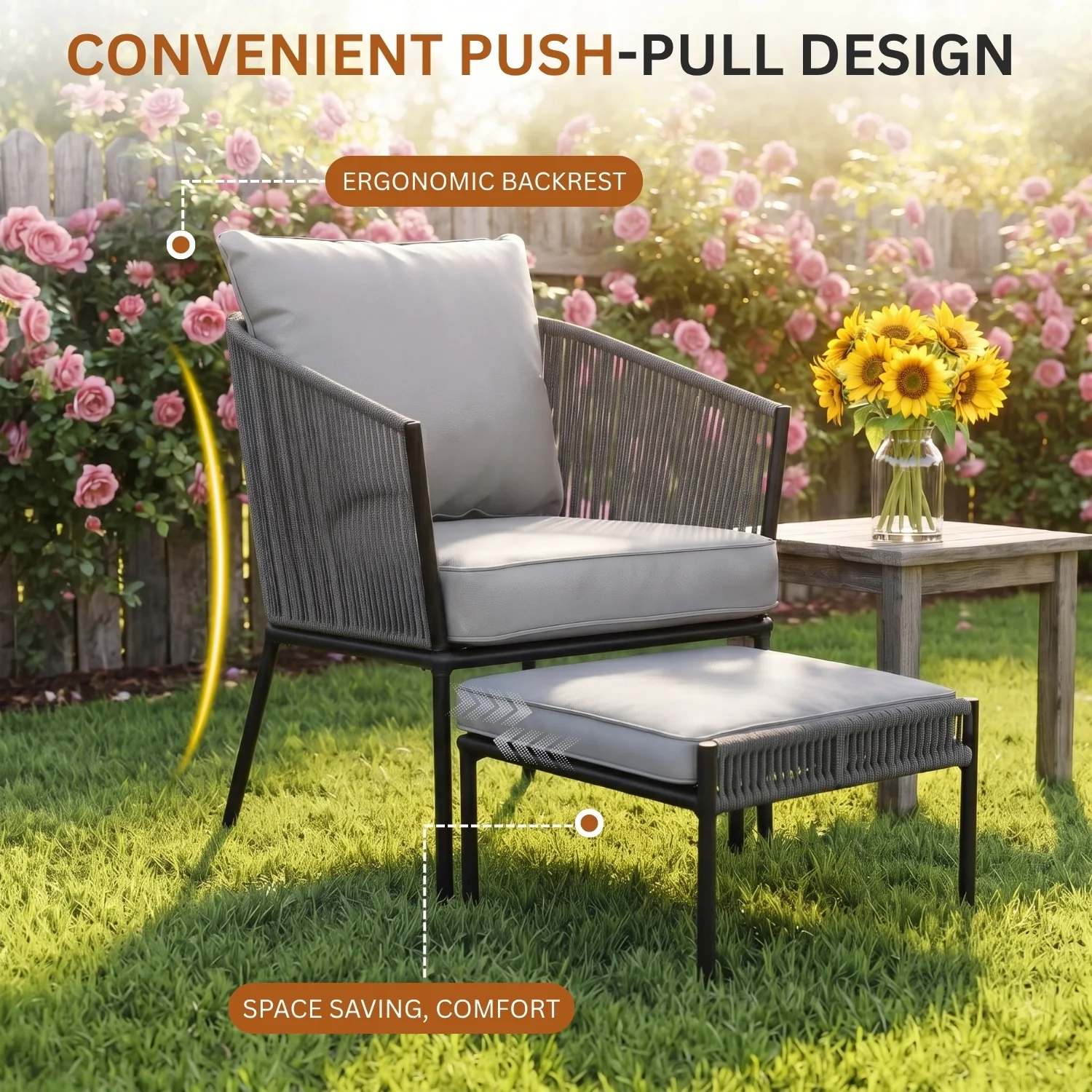 Outdoor 5 Piece Rope Patio Sofa Set (Grey) - Image 5