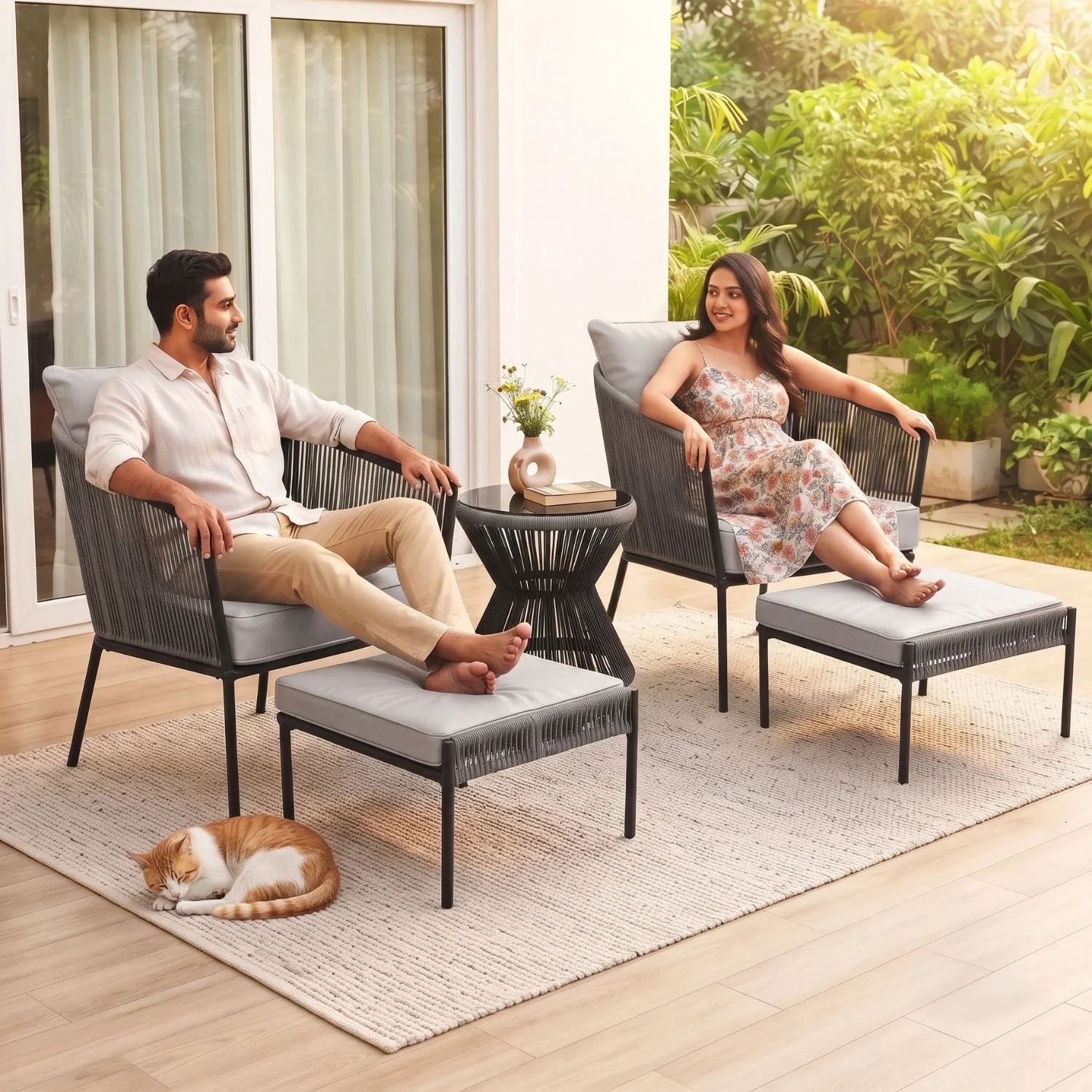 Outdoor 5 Piece Rope Patio Sofa Set (Grey) - Image 7
