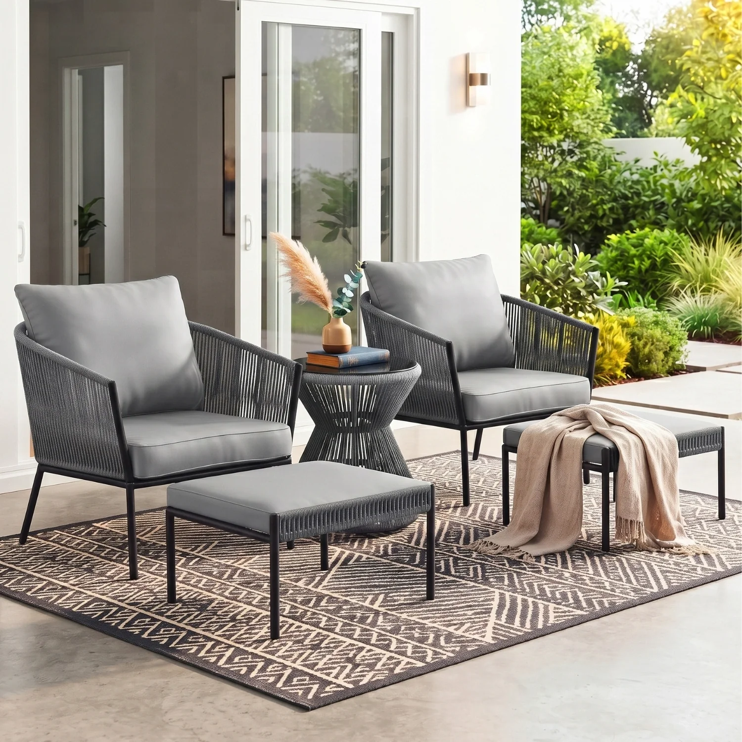 Outdoor 5 Piece Rope Patio Sofa Set (Grey) - Image 8